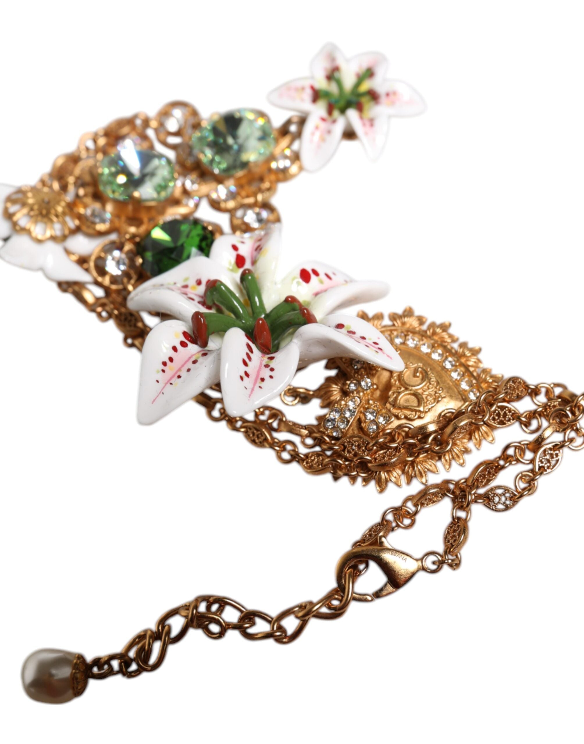 Dolce & Gabbana Halskette mit Herz-Jesu-Anhänger aus goldenem Messing mit Lilienkristall