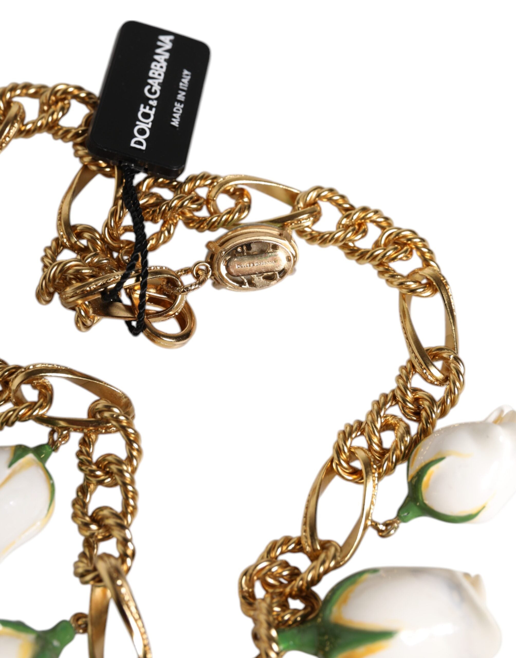 Dolce & Gabbana Halskette mit Blumen- und Kristallanhänger aus goldenem Messing