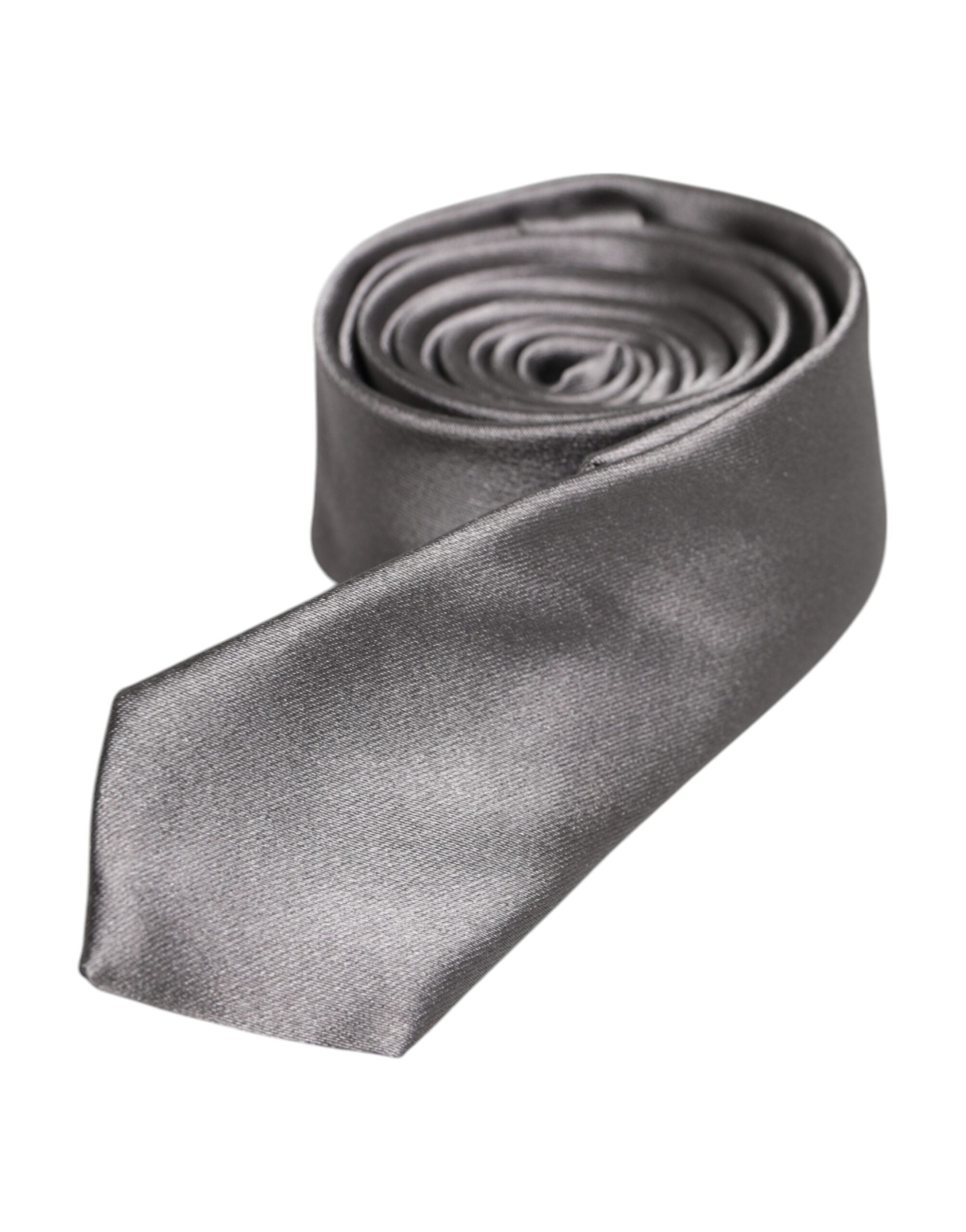 Cravată reglabilă din mătase argintie metalică Dolce & Gabbana