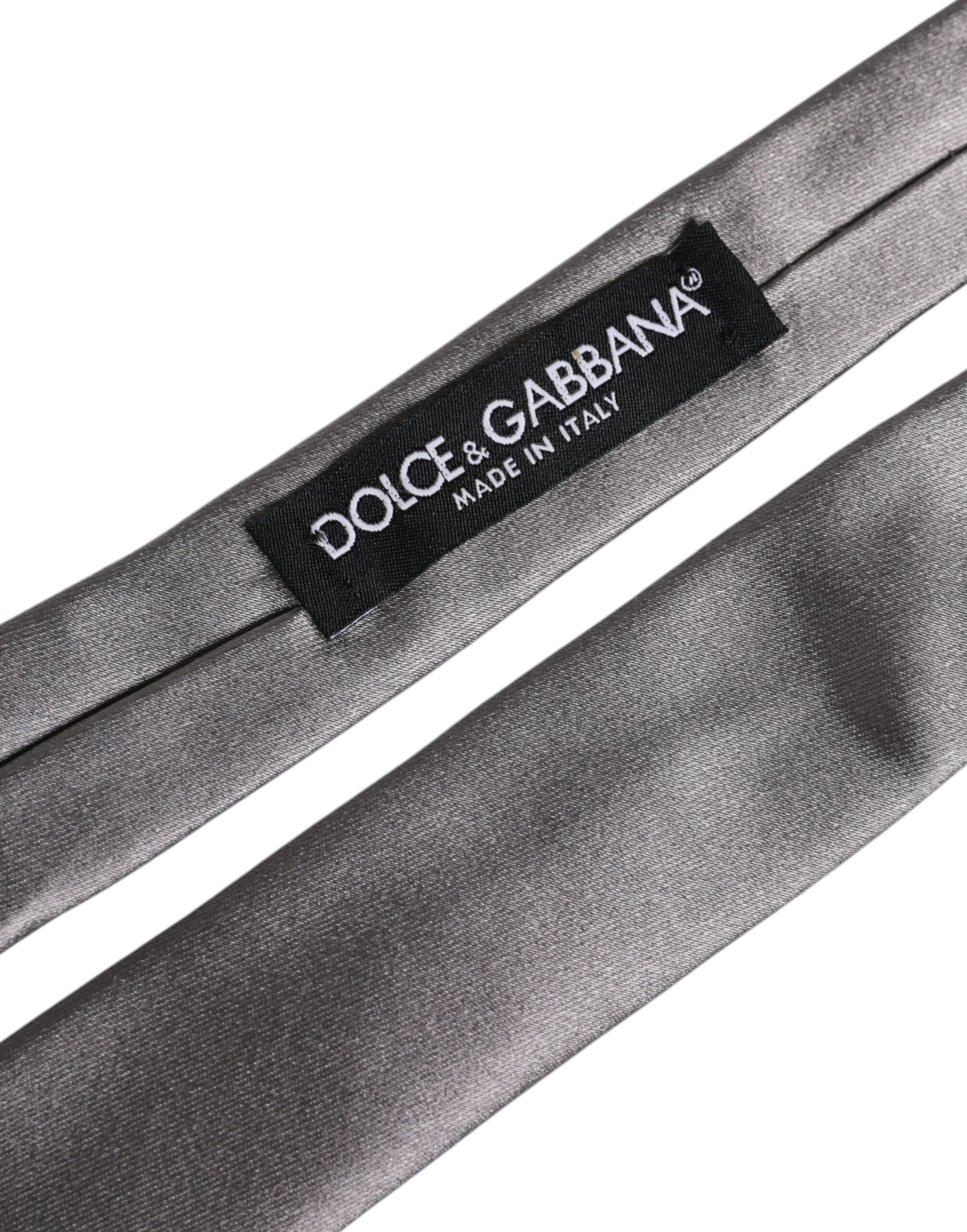 Cravată reglabilă din mătase argintie metalică Dolce & Gabbana