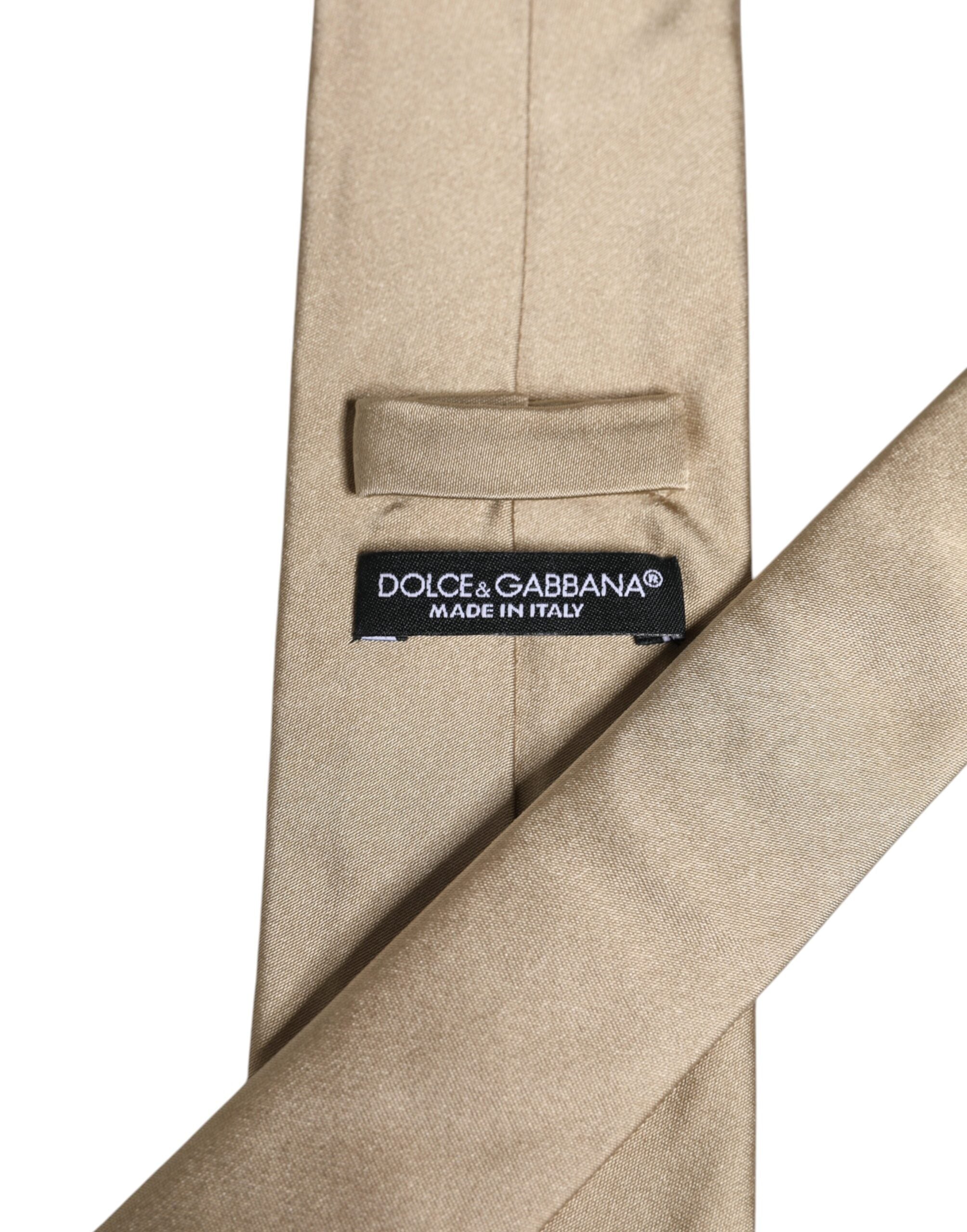 Cravată Dolce & Gabbana bej din mătase unită, reglabilă