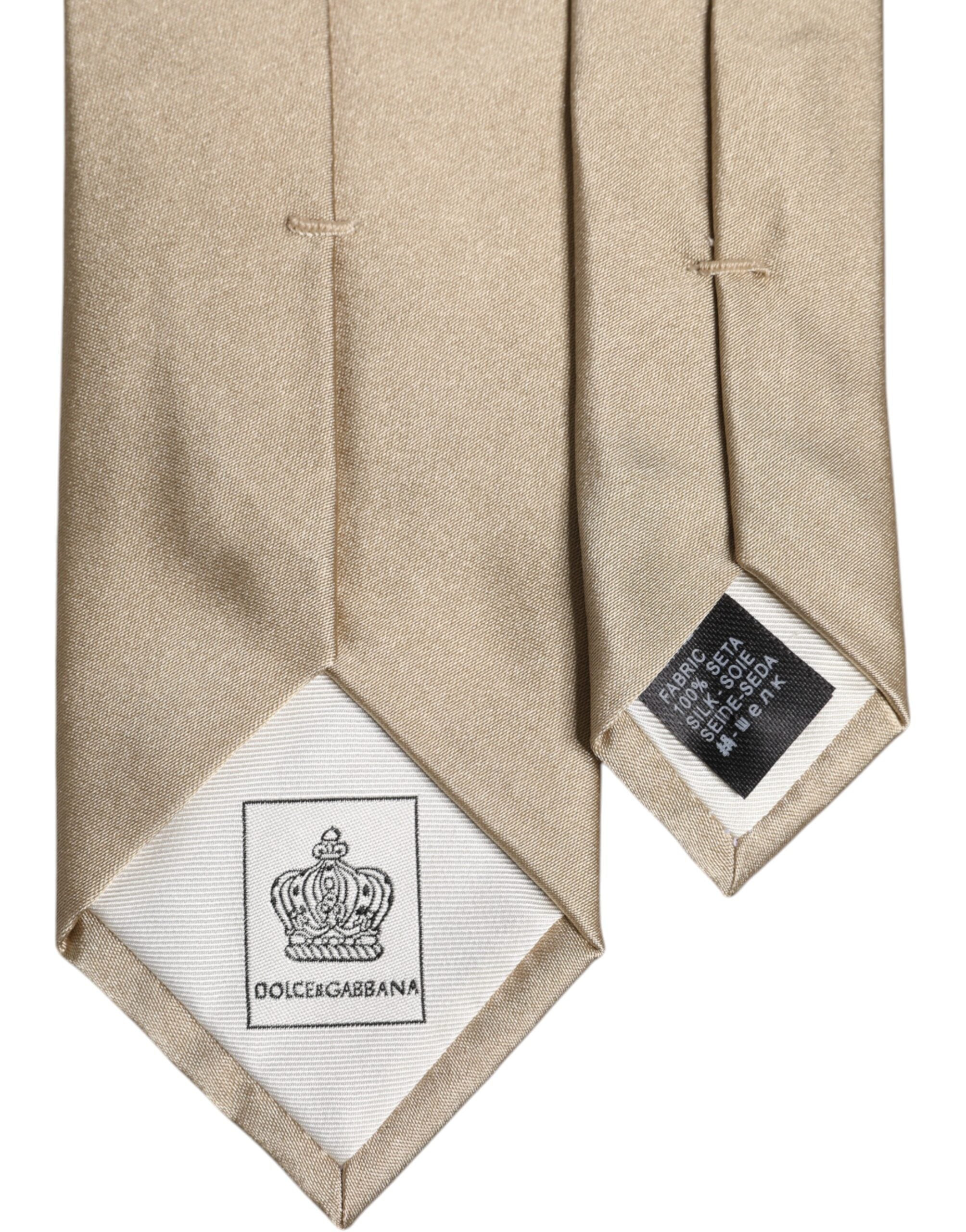 Cravată Dolce & Gabbana bej din mătase unită, reglabilă