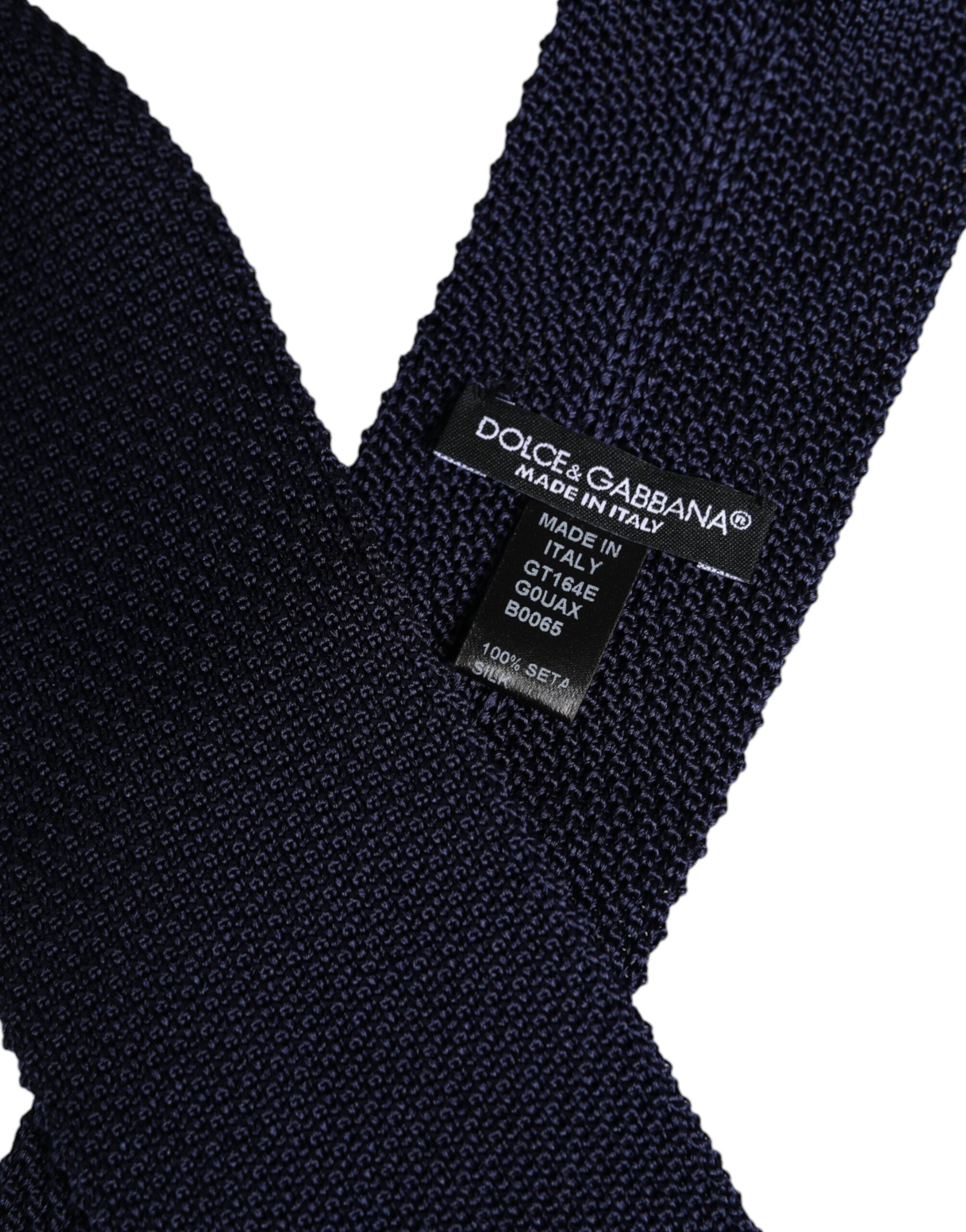 Cravată ajustabilă din mătase albastru închis Dolce & Gabbana