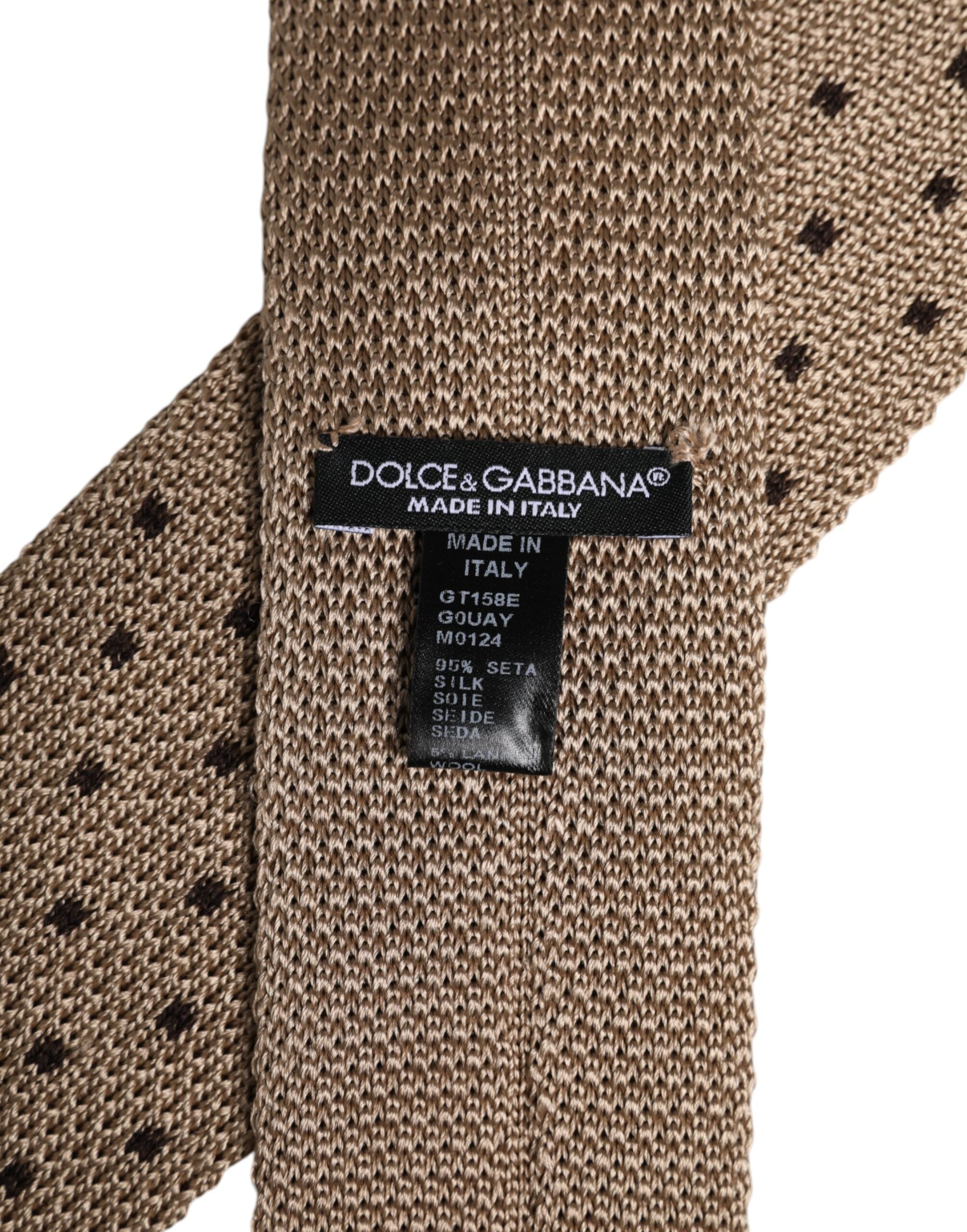 Cravată ajustabilă din mătase bej cu buline Dolce & Gabbana
