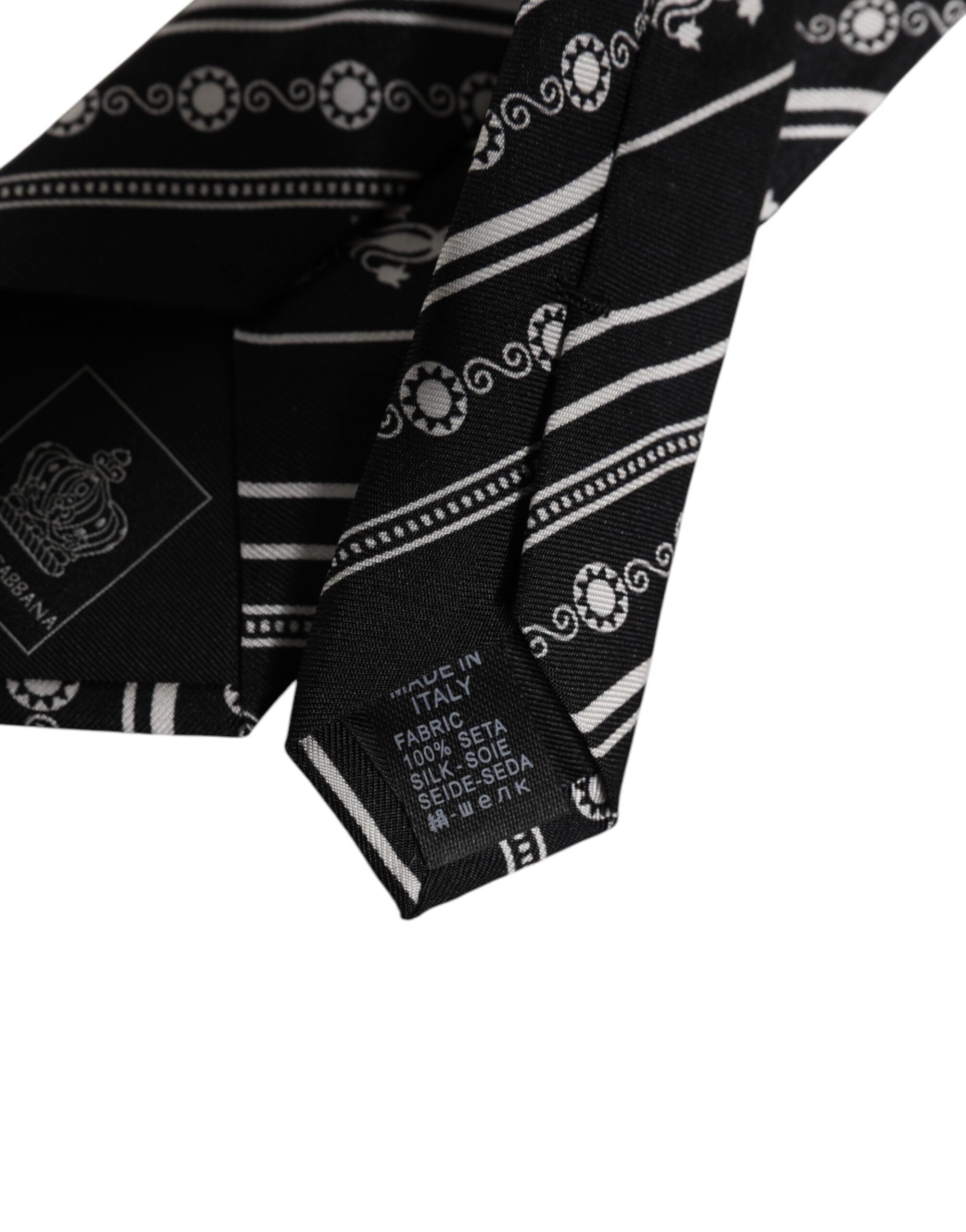 Cravată ajustabilă din mătase cu dungi albe și negre Dolce & Gabbana