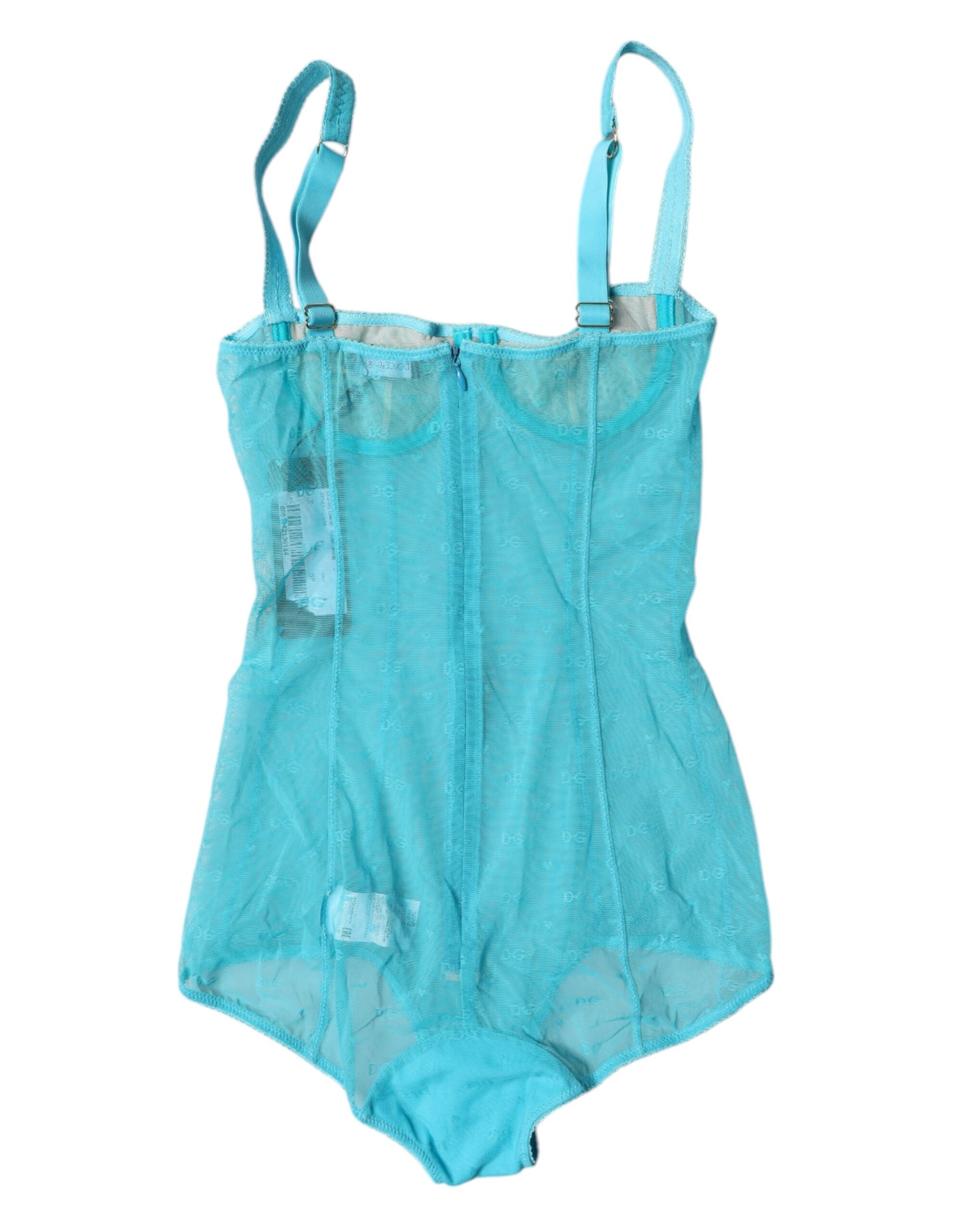Dolce & Gabbana Blauer Tüll-Balconette-BH-Body-Unterwäsche