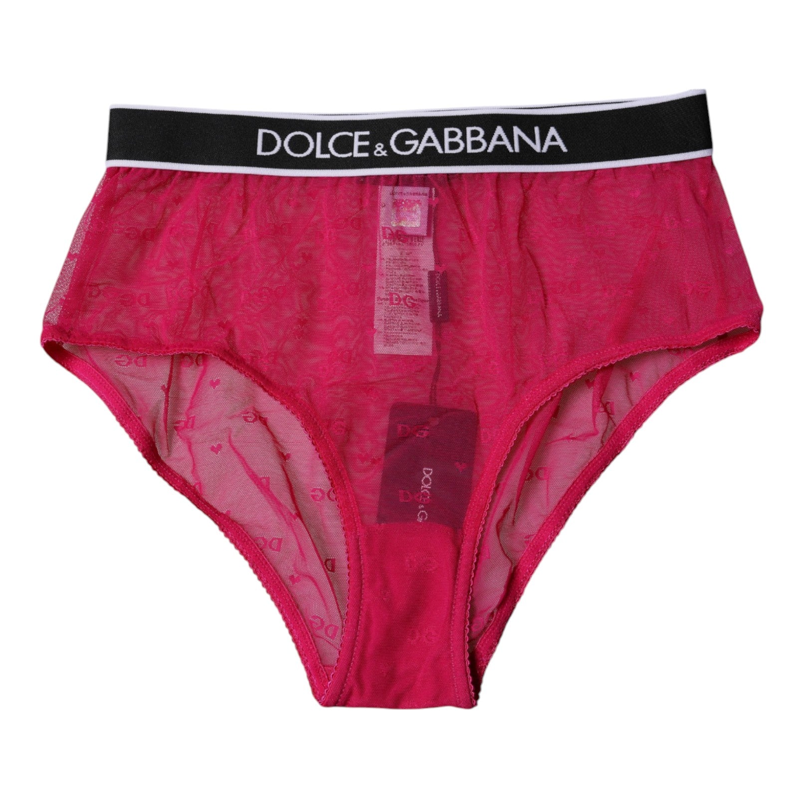 Dolce & Gabbana – Slip aus Nylon mit mittlerer Taille und Tüll in Fuchsia