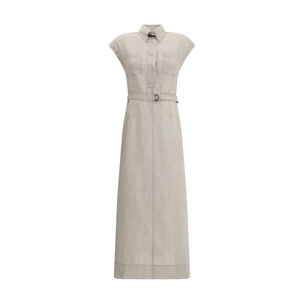 Brunello Cucinelli Rochie lunga din in