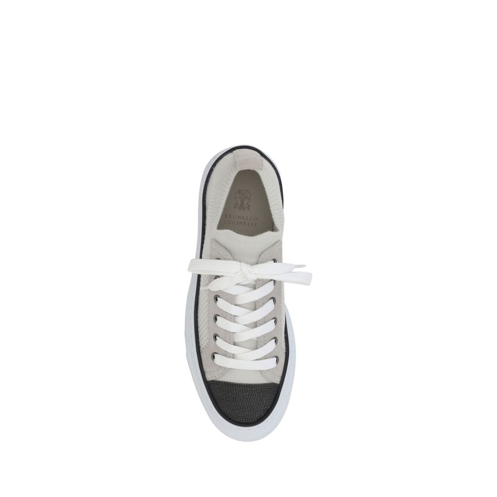 Brunello Cucinelli Mesh-Sneaker aus Baumwolle und Wildleder