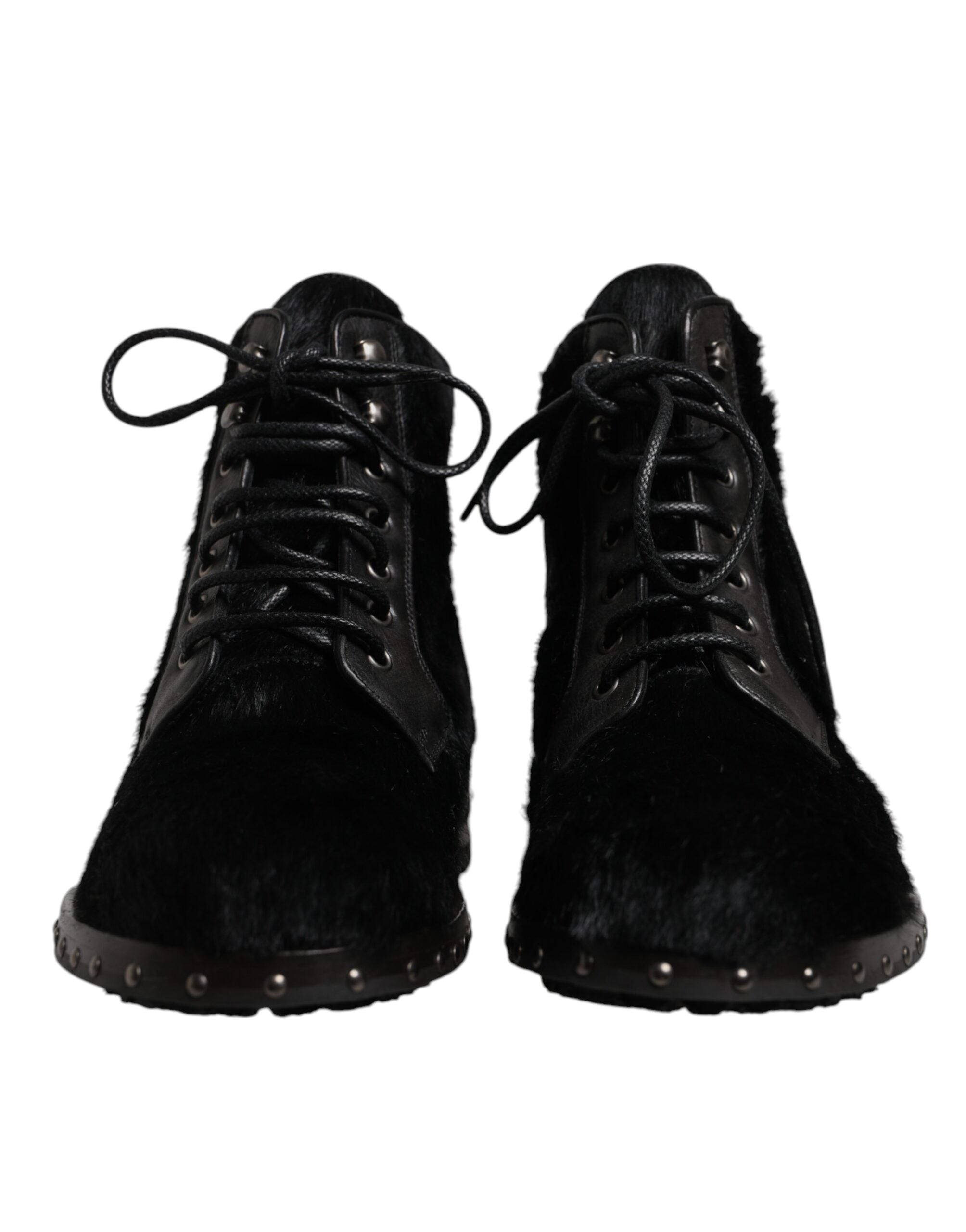 Dolce & Gabbana – Schwarze, wadenlange Stiefel aus Leder im Pony-Stil