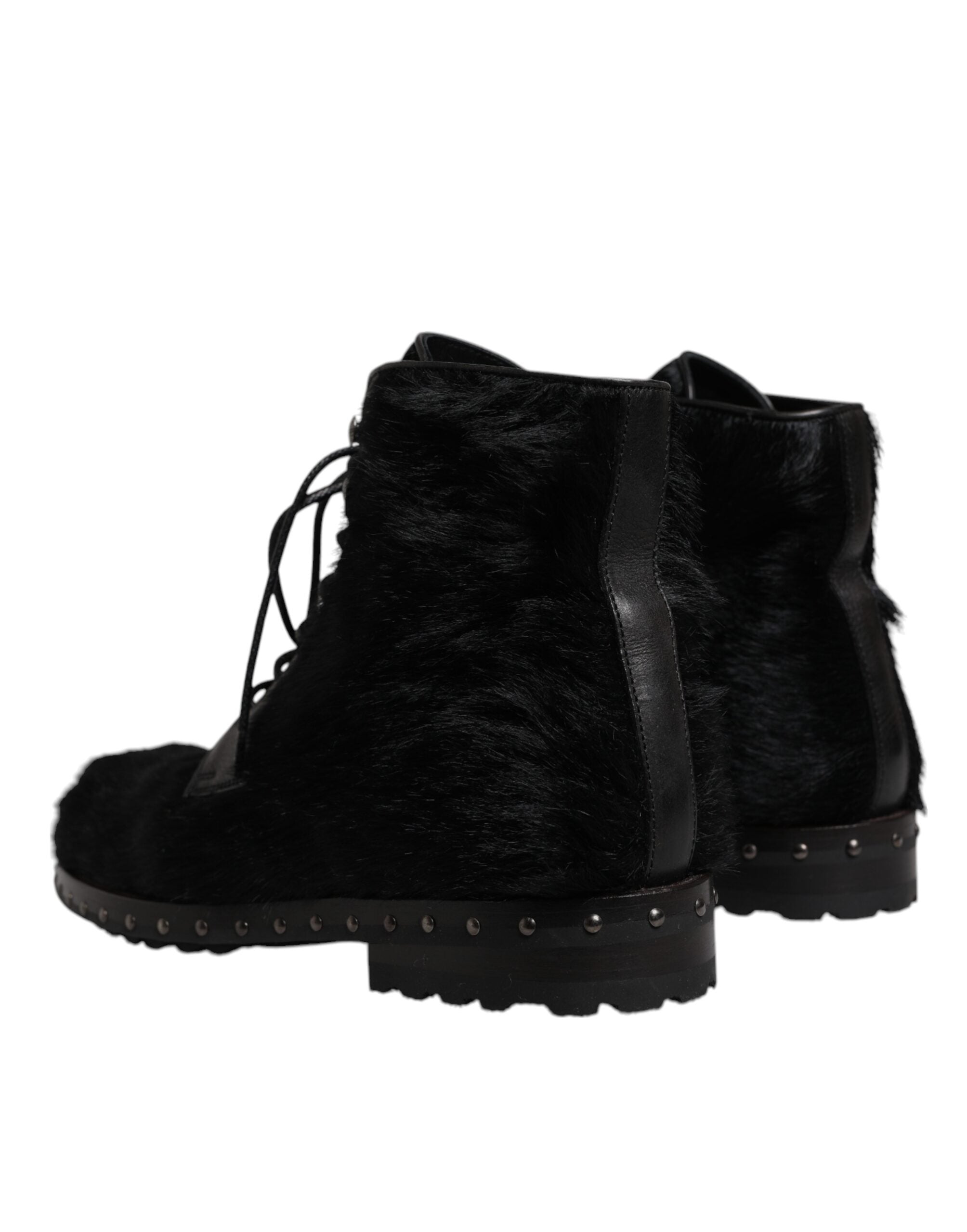 Dolce & Gabbana – Schwarze, wadenlange Stiefel aus Leder im Pony-Stil