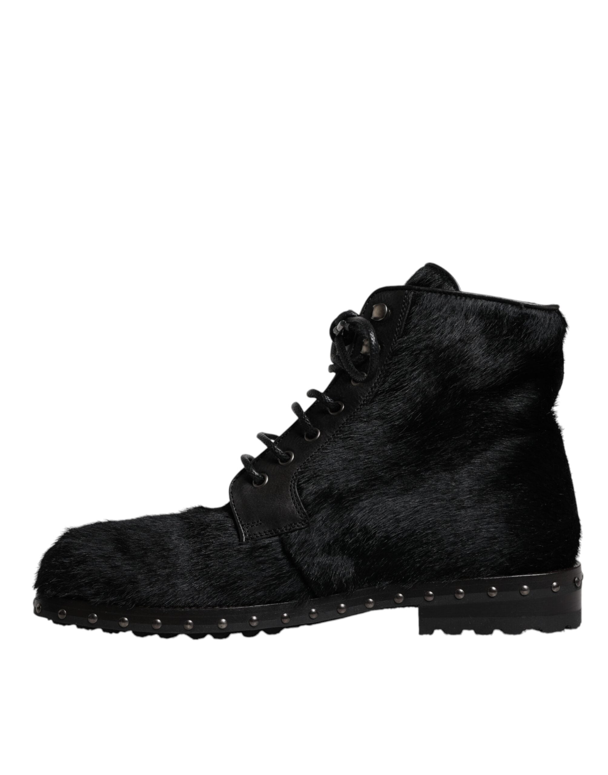 Dolce & Gabbana – Schwarze, wadenlange Stiefel aus Leder im Pony-Stil
