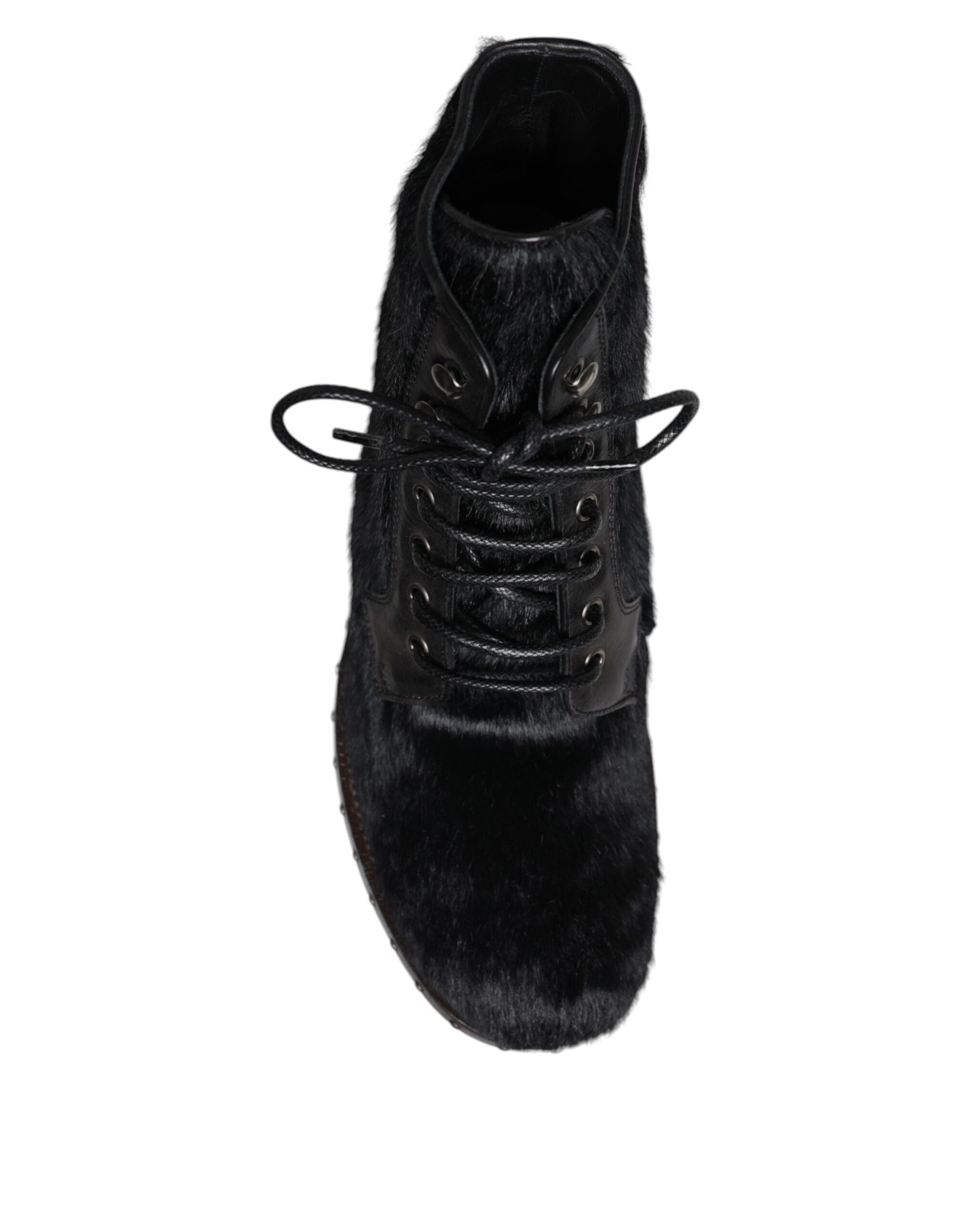 Dolce & Gabbana – Schwarze, wadenlange Stiefel aus Leder im Pony-Stil