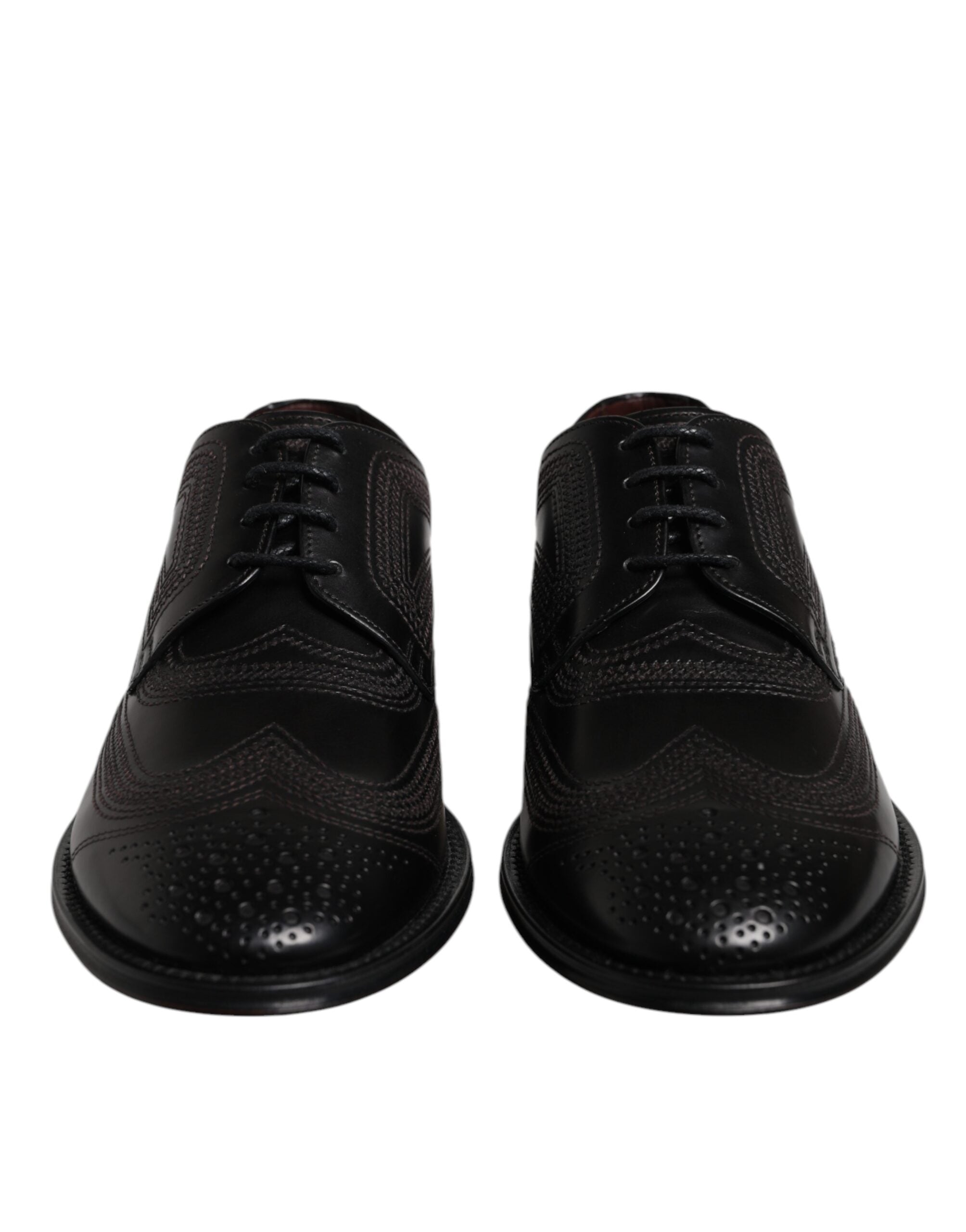 Dolce & Gabbana – Klassische Derby-Schuhe aus schwarzem, besticktem Leder