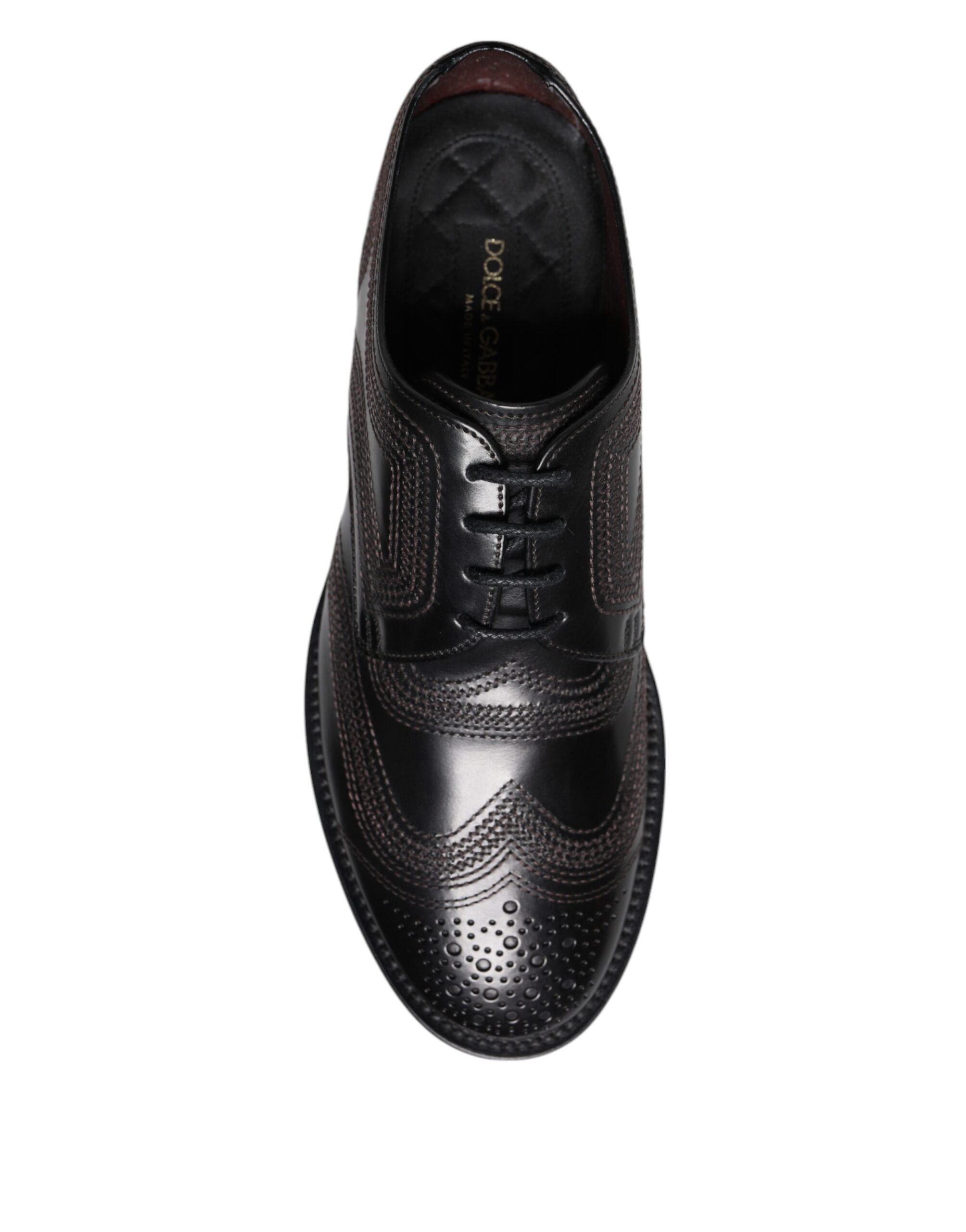 Pantofi eleganți Dolce & Gabbana negri cu broderie clasică din piele Derby