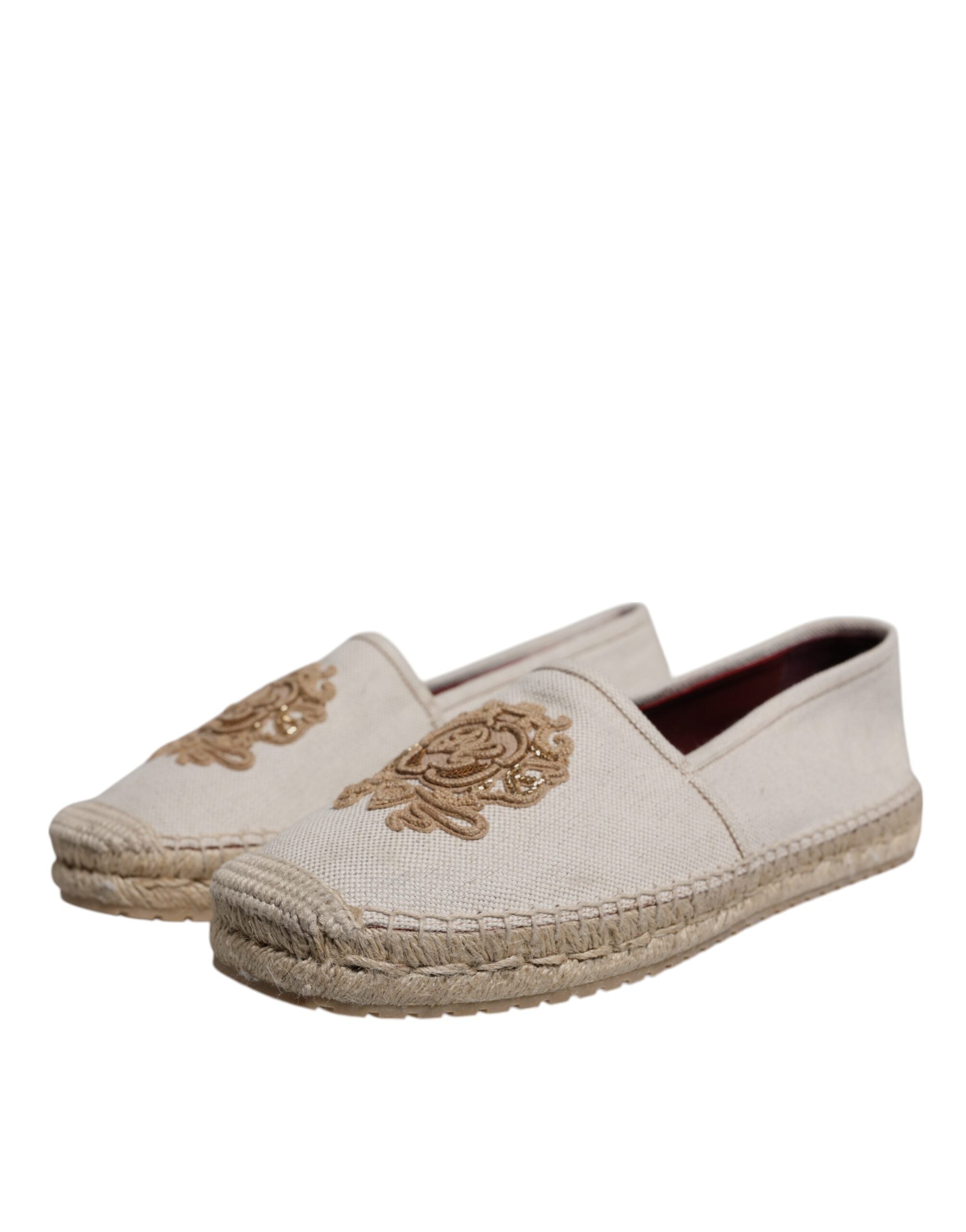 Dolce & Gabbana – Espadrilles zum Hineinschlüpfen aus besticktem Canvas in Beige