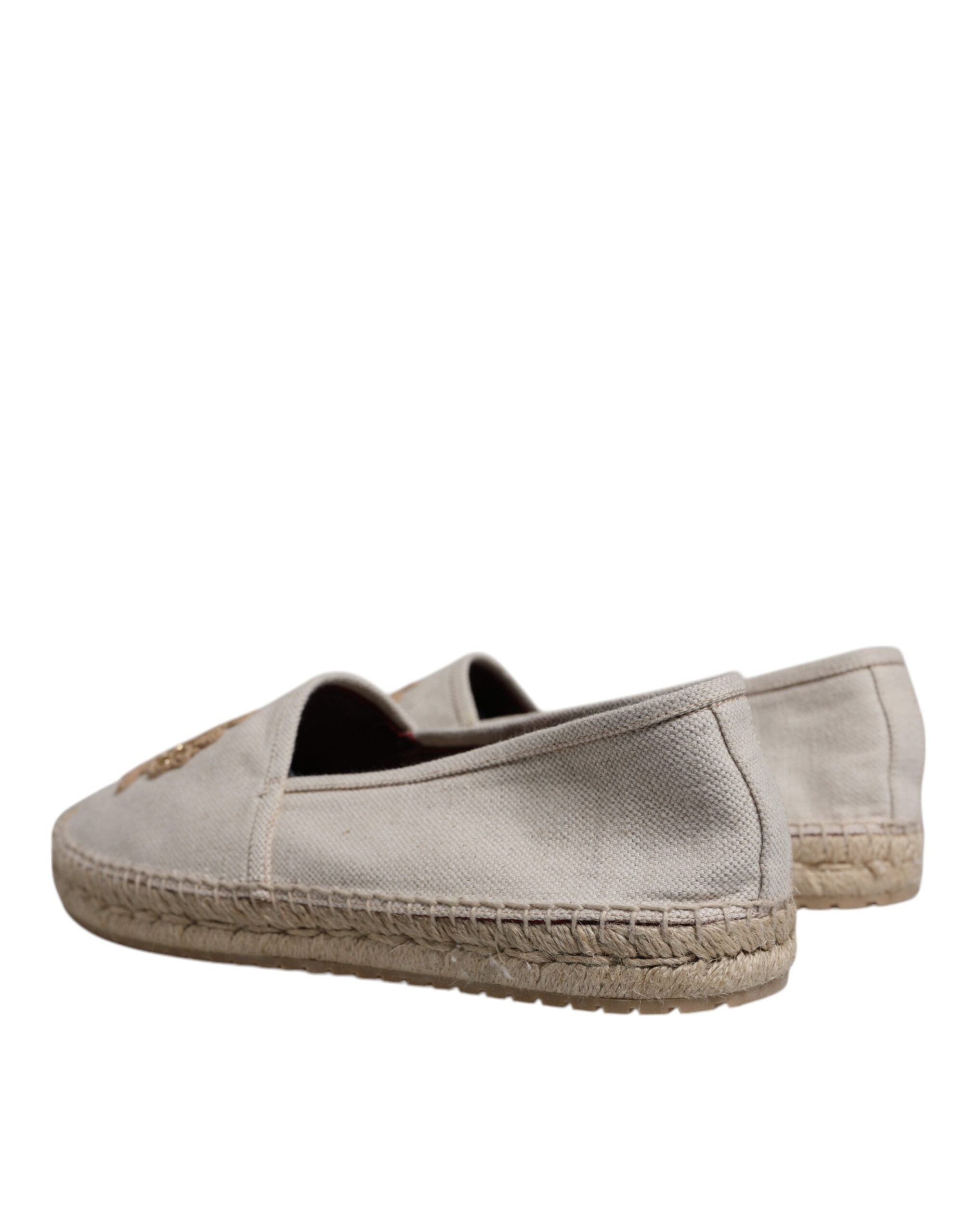 Dolce & Gabbana – Espadrilles zum Hineinschlüpfen aus besticktem Canvas in Beige