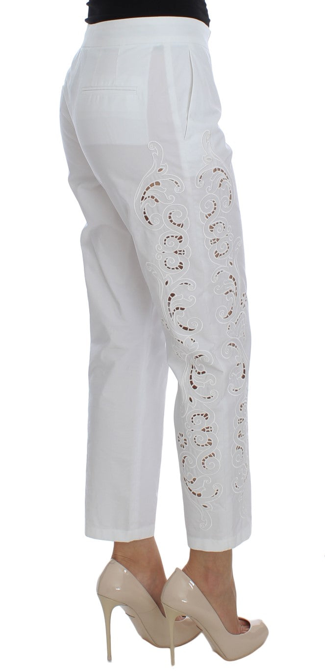Dolce & Gabbana – Elegante weiße Anzughose mit Blumen- und Cut-Outs