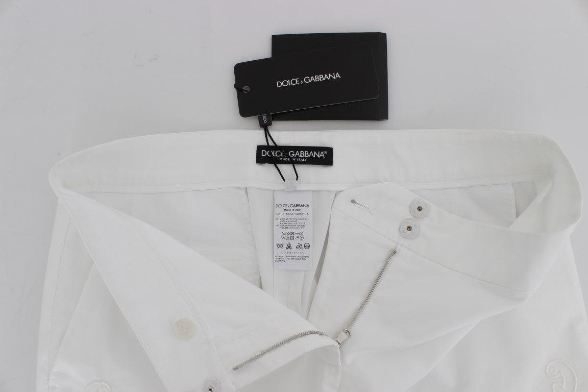 Dolce & Gabbana – Elegante weiße Anzughose mit Blumen- und Cut-Outs