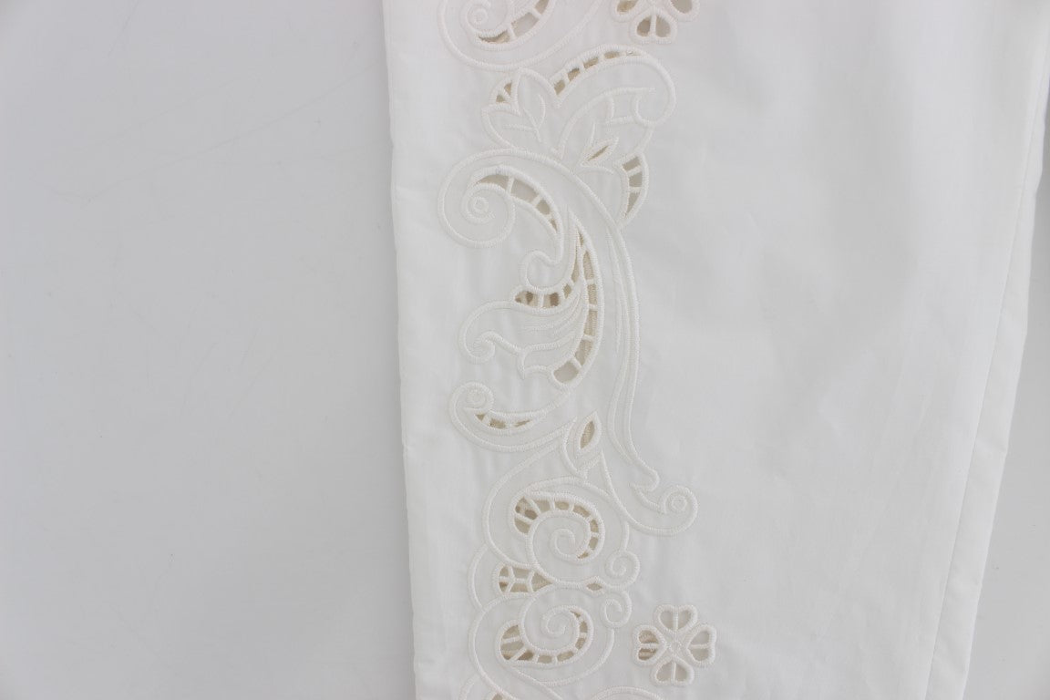 Dolce & Gabbana – Elegante weiße Anzughose mit Blumen- und Cut-Outs