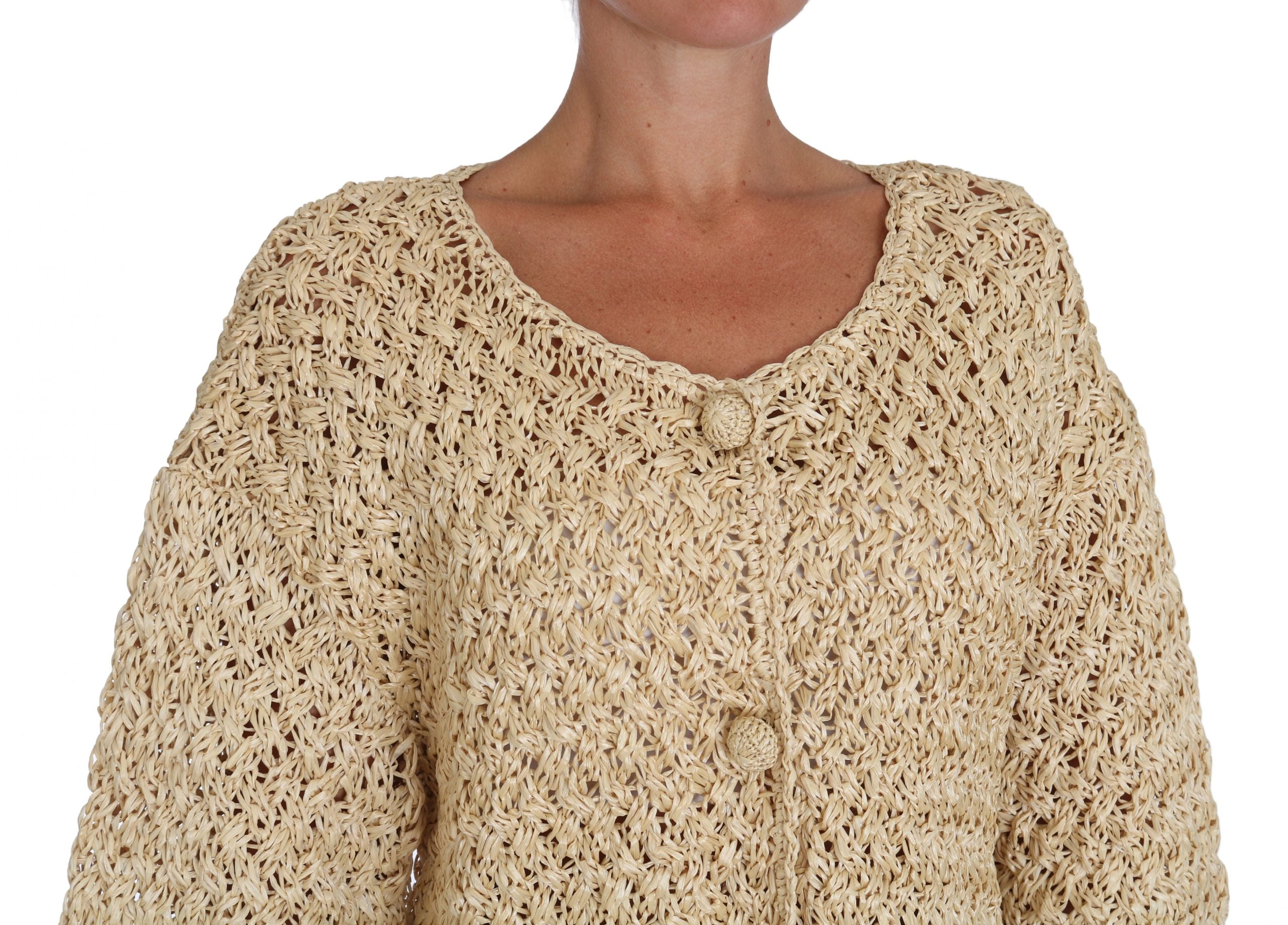 Dolce & Gabbana Schicke beige Häkel-Strickjacke aus Bast