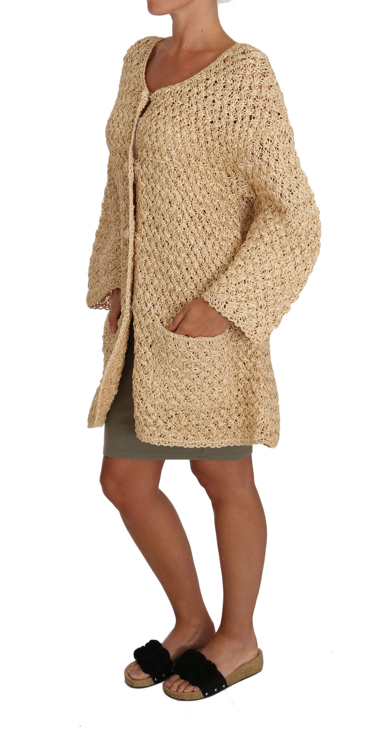 Dolce & Gabbana Schicke beige Häkel-Strickjacke aus Bast