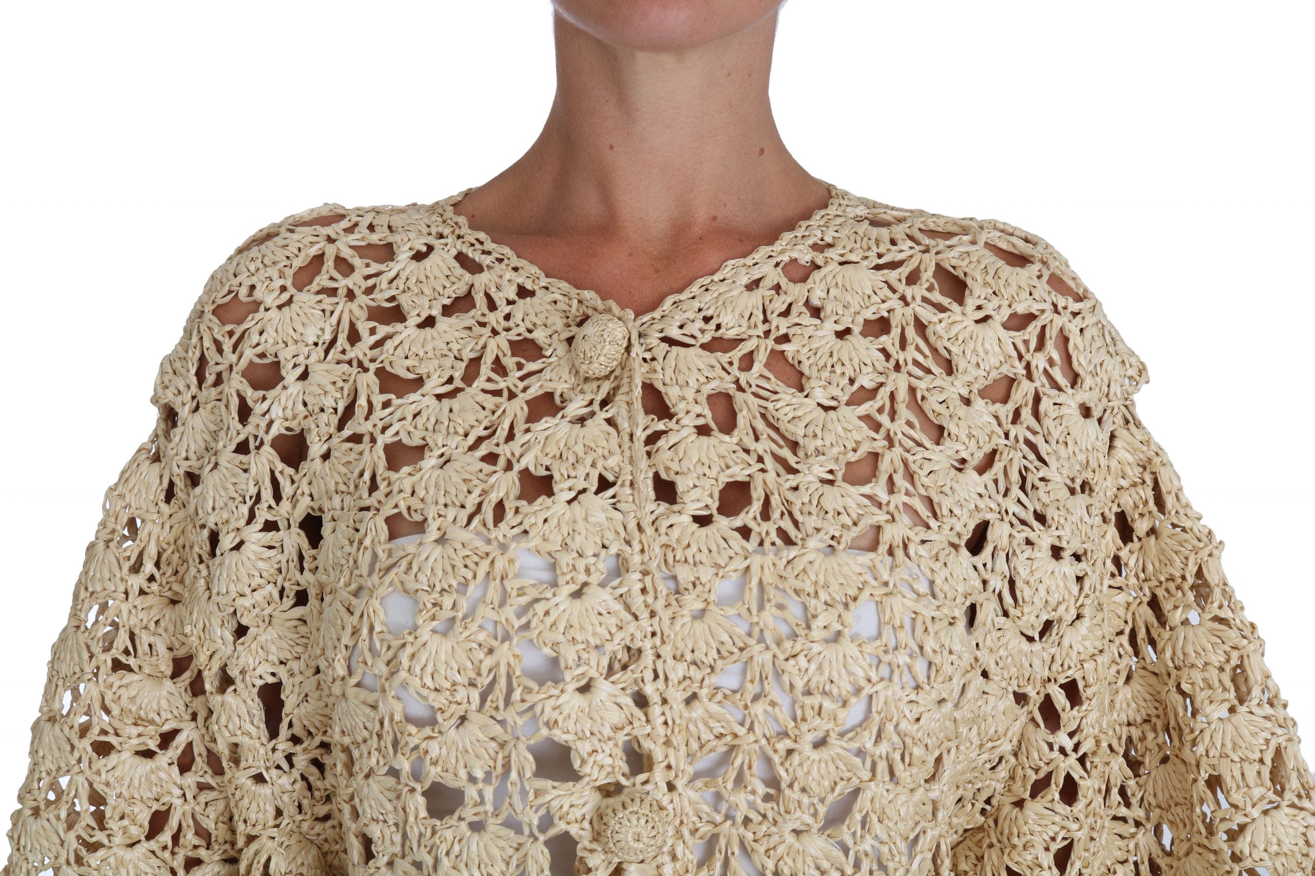 Dolce & Gabbana Schicke beige Häkel-Raffia-Strickjacke