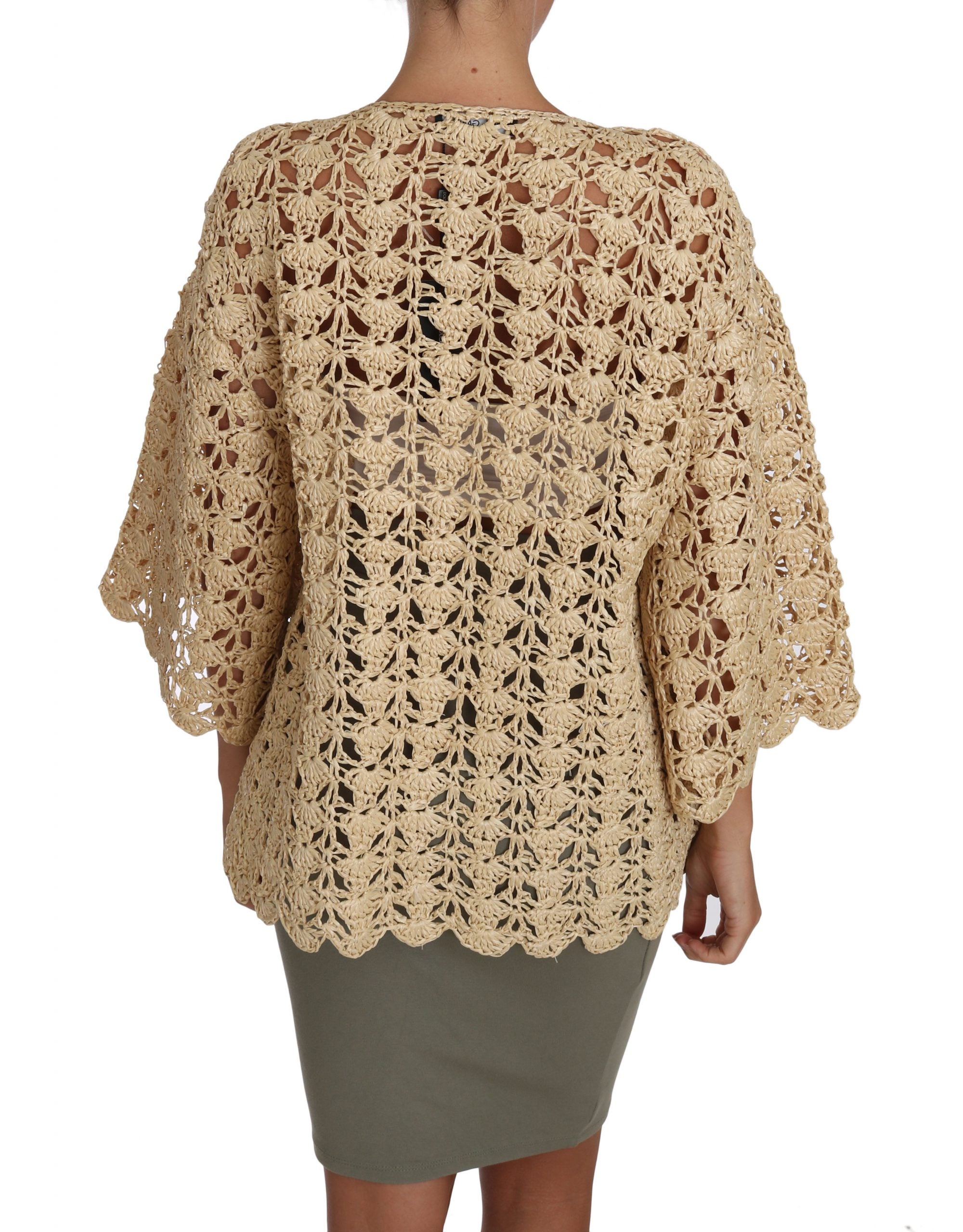 Dolce & Gabbana Schicke beige Häkel-Raffia-Strickjacke