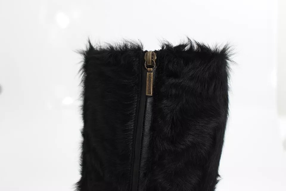 Dolce & Gabbana Schwarze Xiangao Lammfell Lederstiefel Schuhe