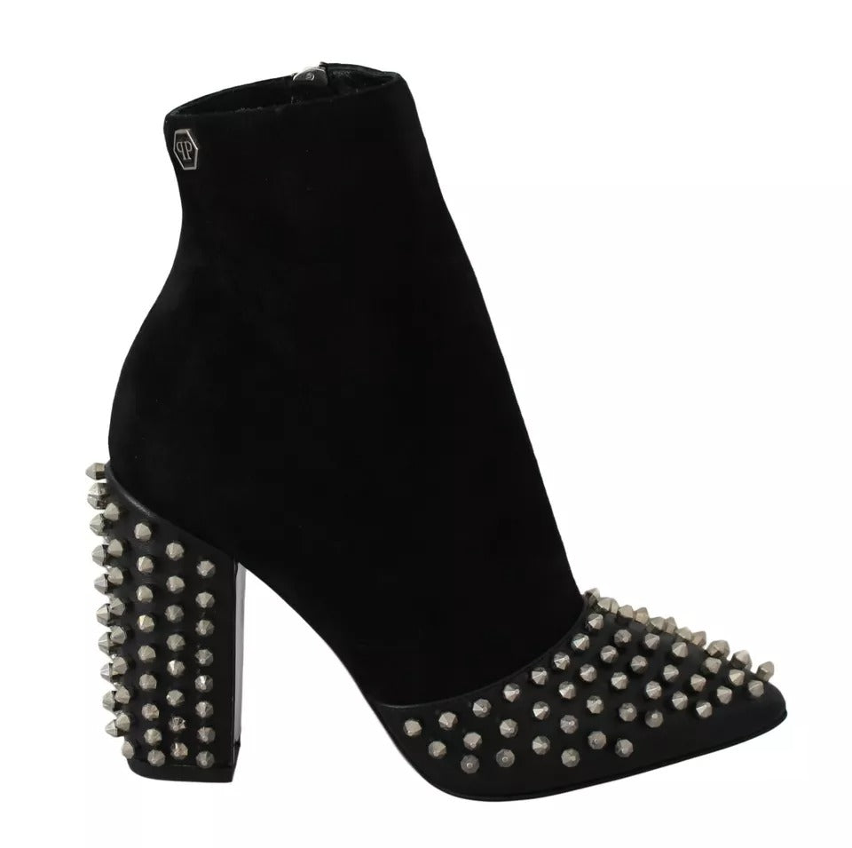 Philipp Plein Schwarze Wildleder-Stiefeletten mit Nietenabsatz