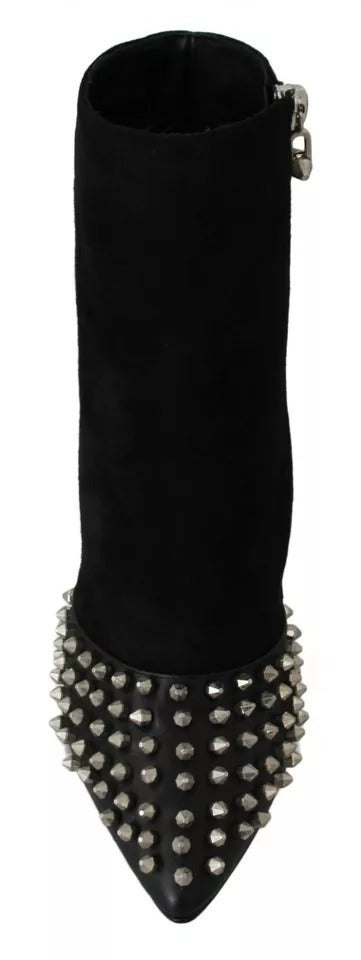 Philipp Plein Schwarze Wildleder-Stiefeletten mit Nietenabsatz