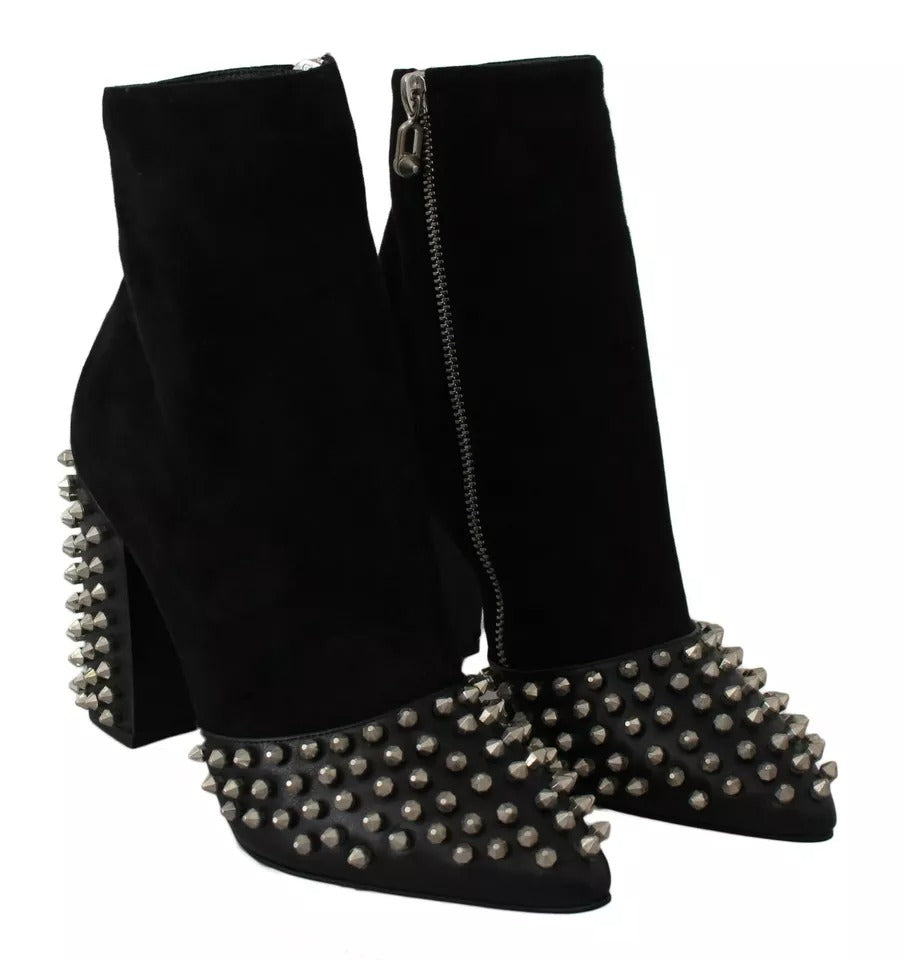 Philipp Plein Schwarze Wildleder-Stiefeletten mit Nietenabsatz