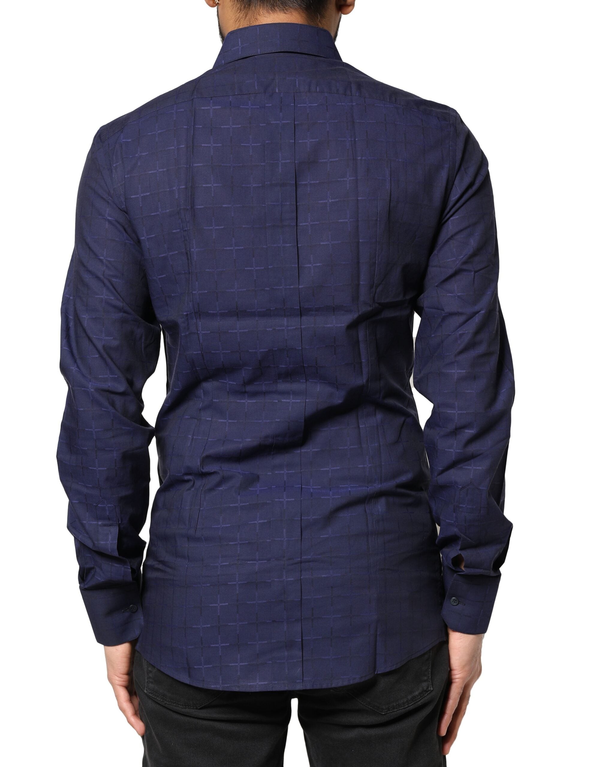 Dolce & Gabbana Blau kariertes Tartan GOLD Abendhemd