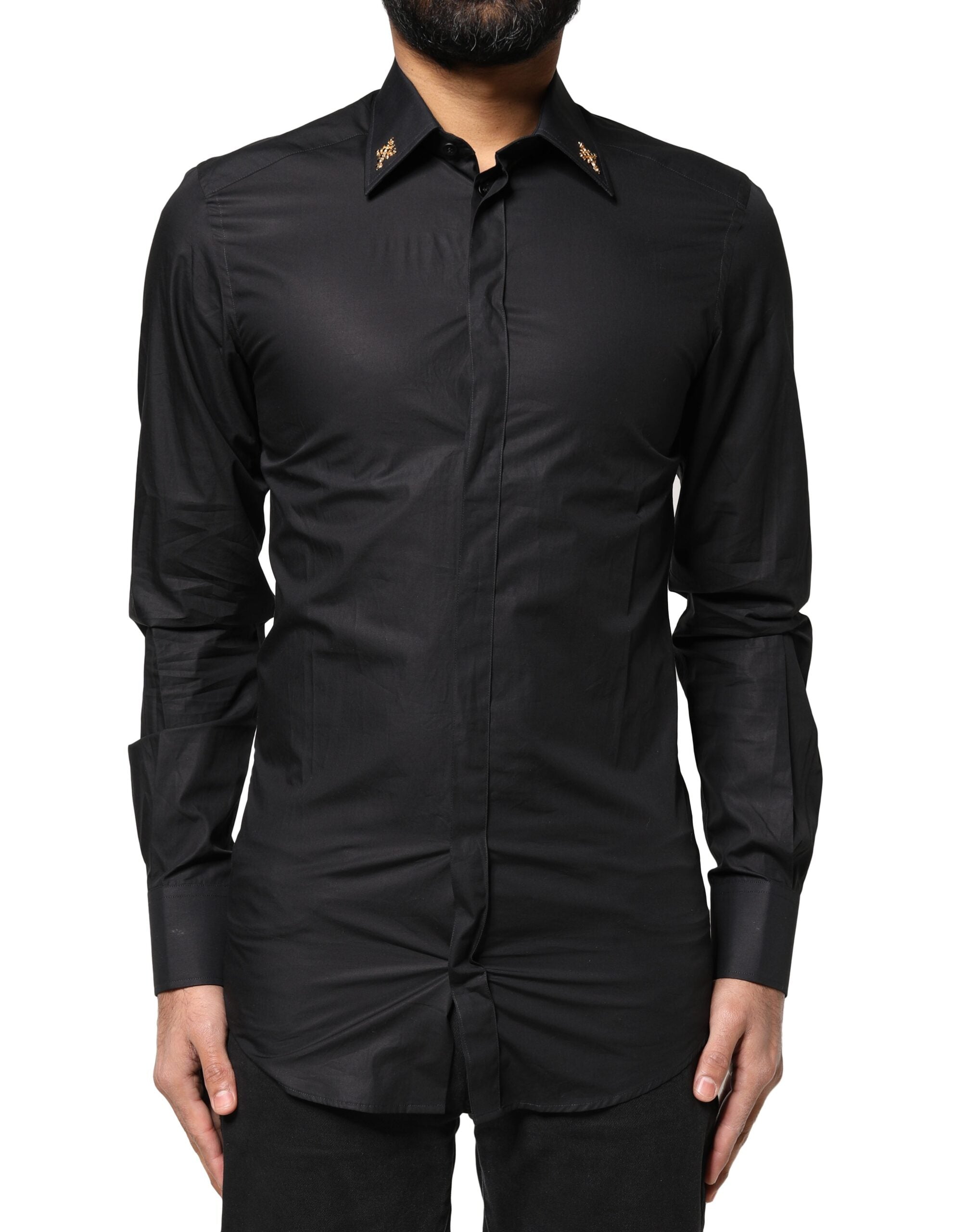 Dolce & Gabbana Schwarzes, mit GOLDENEM Kreuz verziertes Herrenhemd