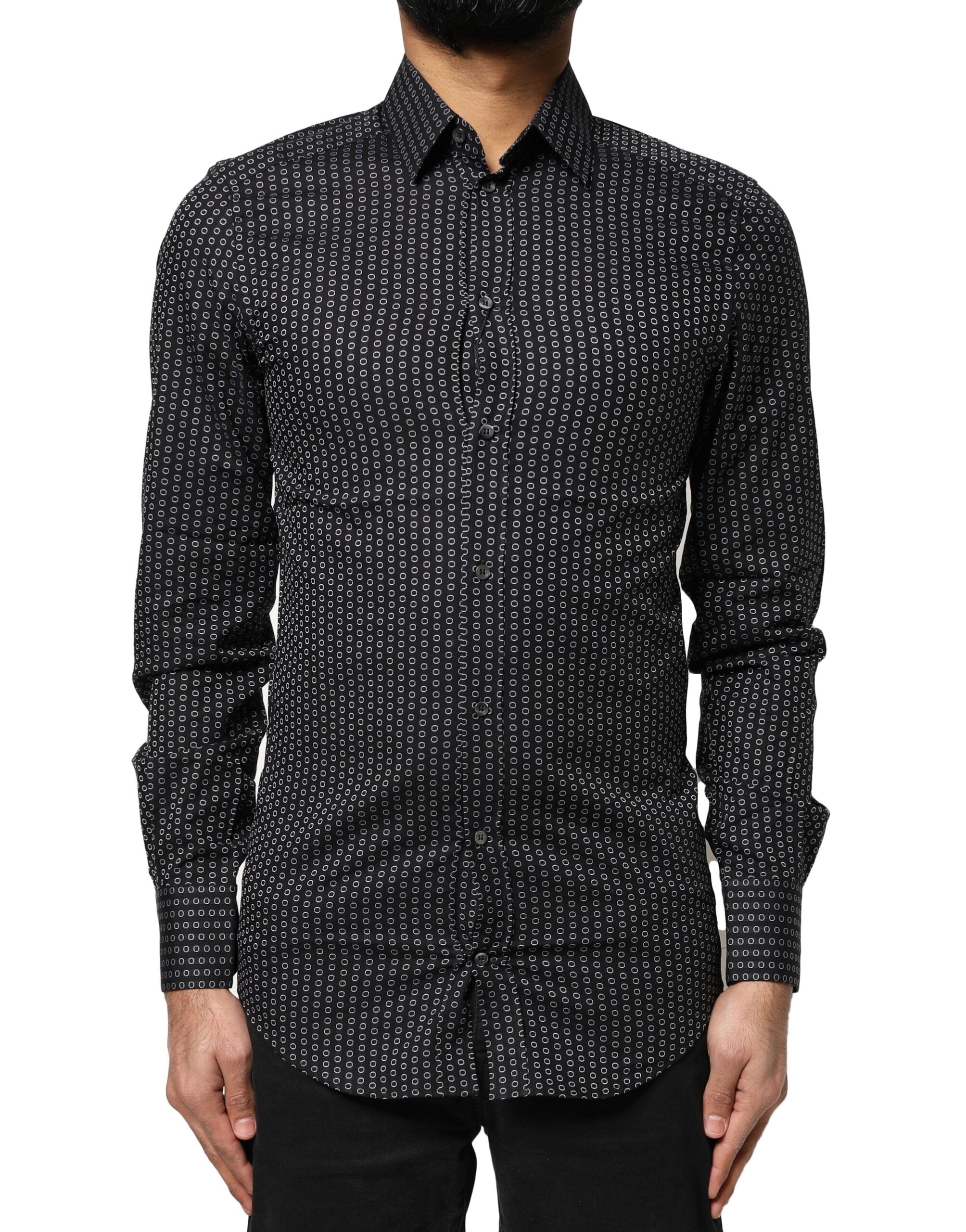 Dolce & Gabbana Schwarzes, goldgemustertes Herrenhemd aus Baumwolle