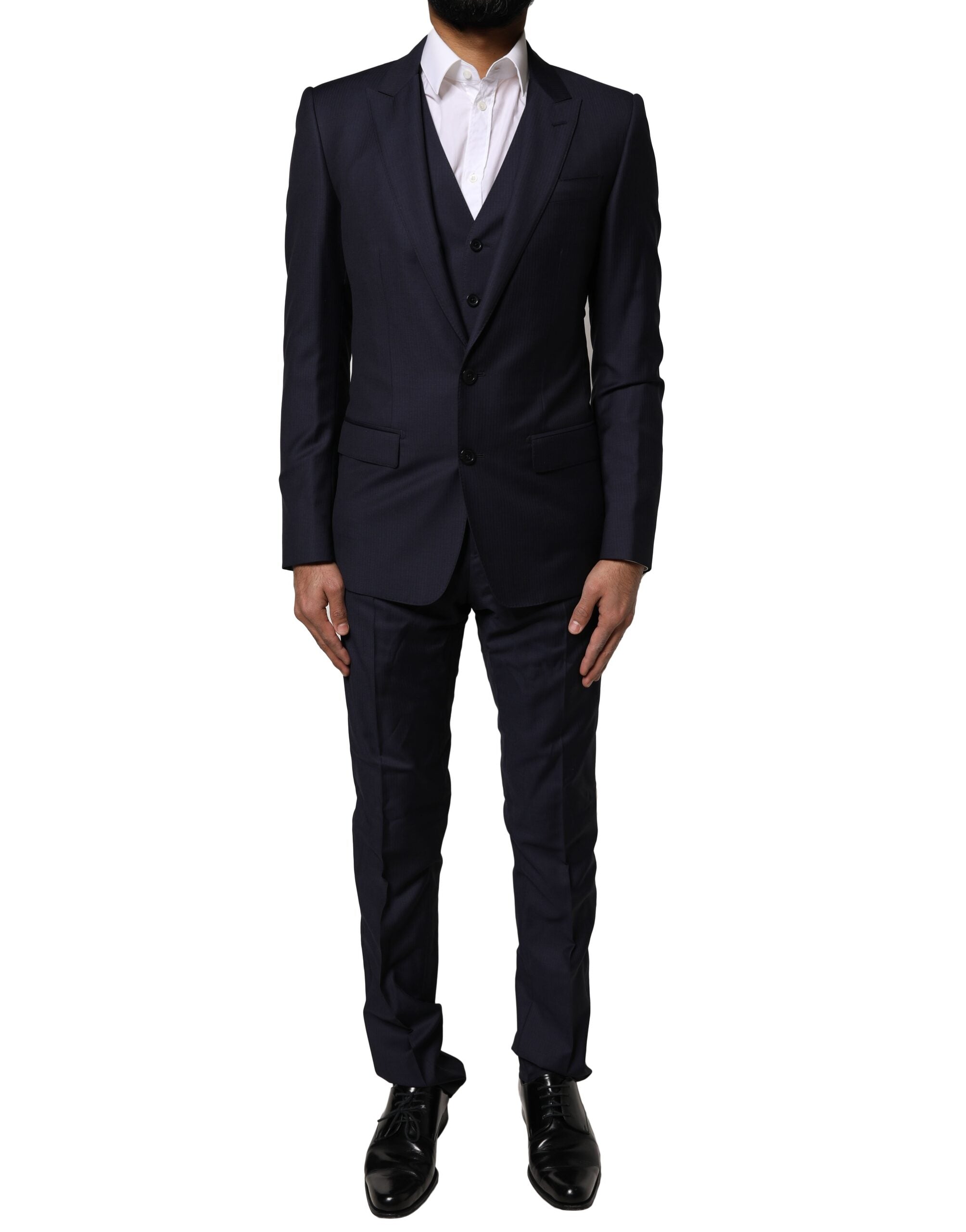 Dolce & Gabbana Blauer MARTINI-Wollanzug, 3-teilig, formeller Herrenanzug
