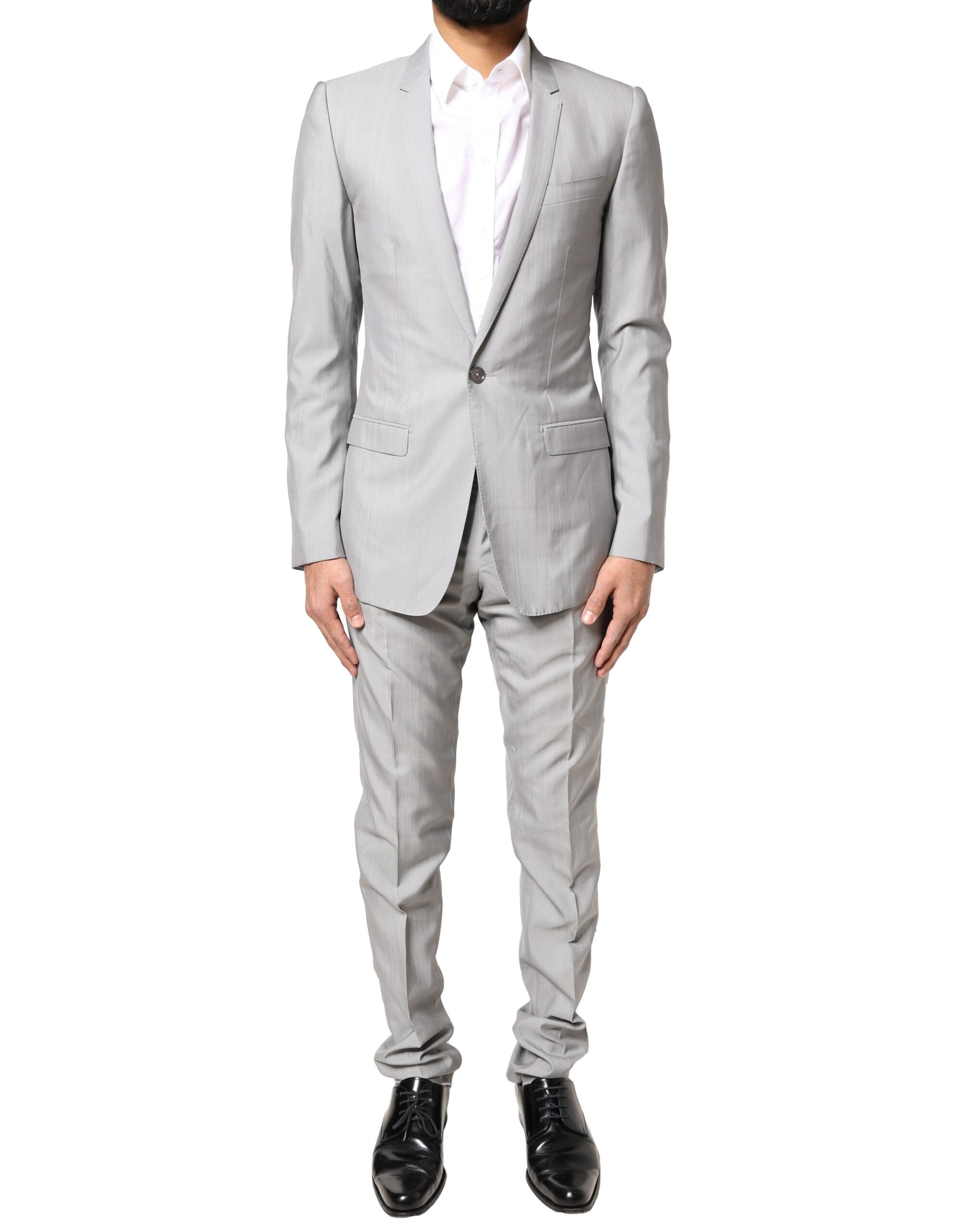 Costum elegant Dolce & Gabbana gri deschis din lână auriu din 2 piese