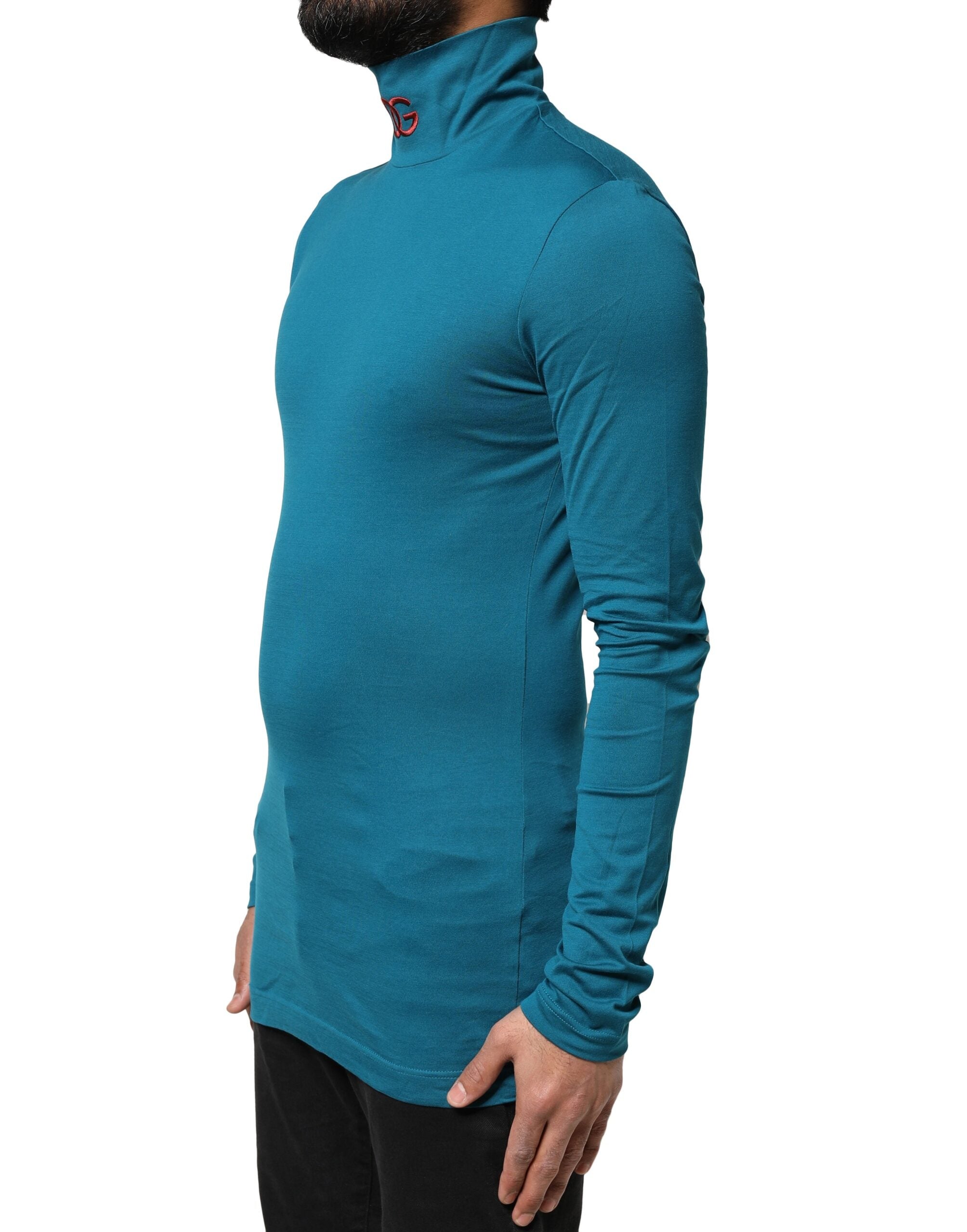 Dolce & Gabbana – Blauer Rollkragenpullover aus Baumwolle mit langen Ärmeln