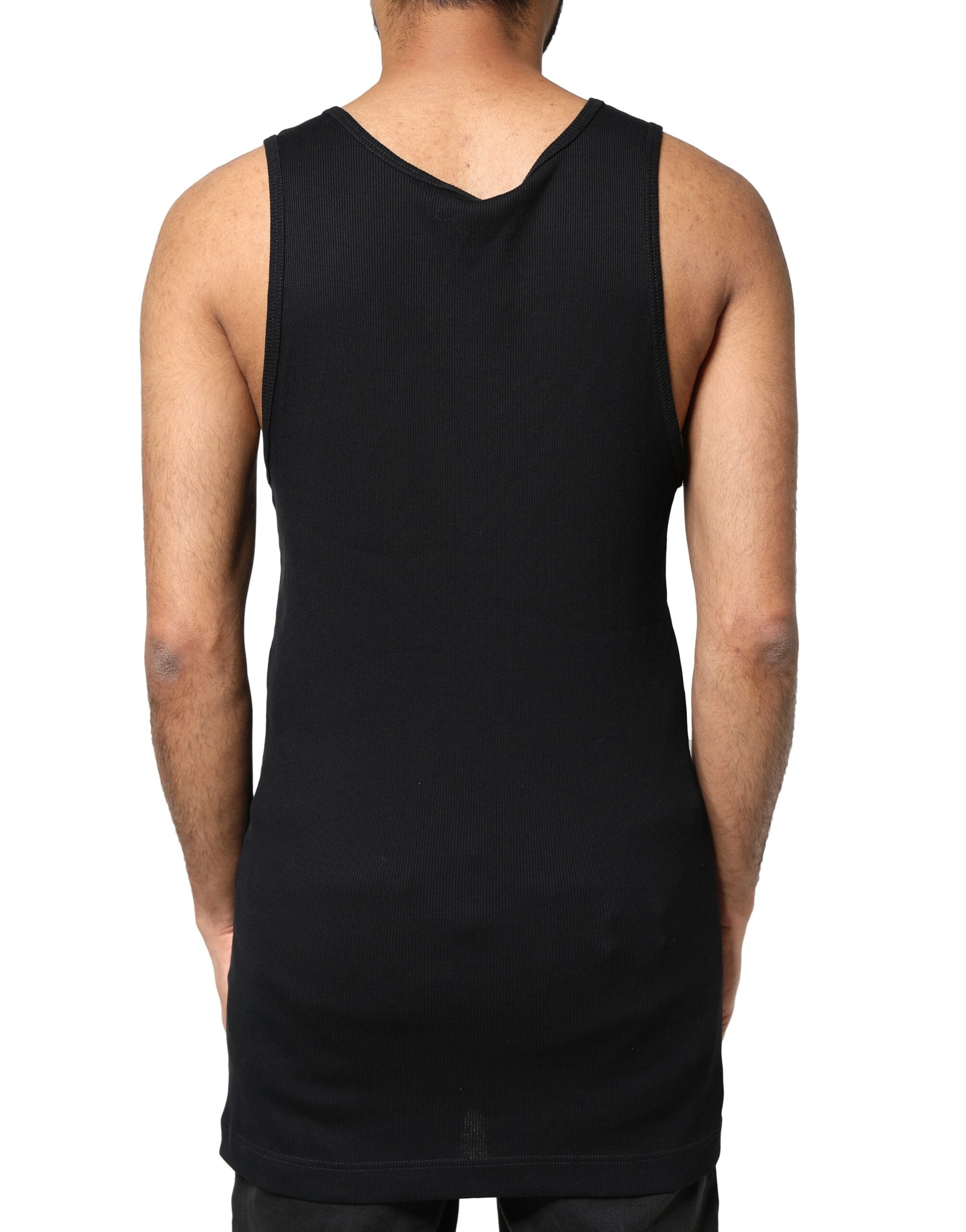 Dolce & Gabbana Tricou negru din bumbac, fără mâneci, stil Rip pentru bărbați