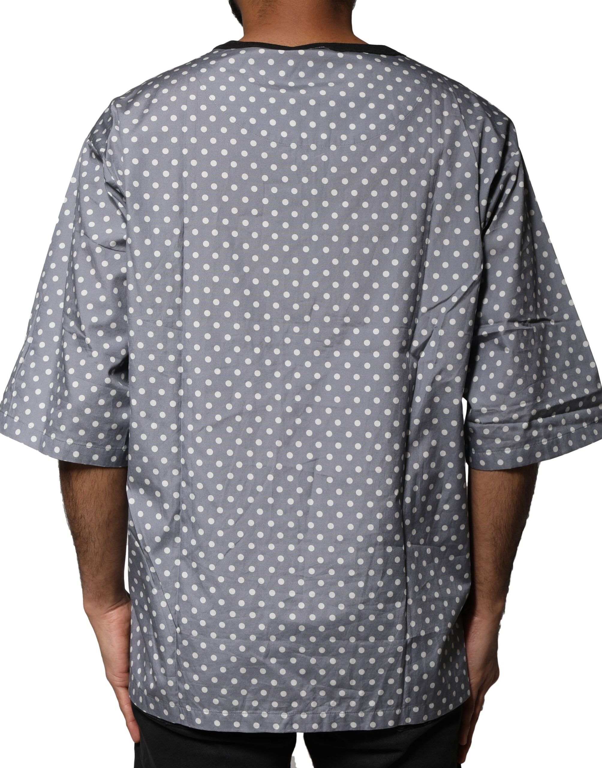 Tricou Dolce & Gabbana gri cu buline și imprimeu Pin-Up, cu guler rotund