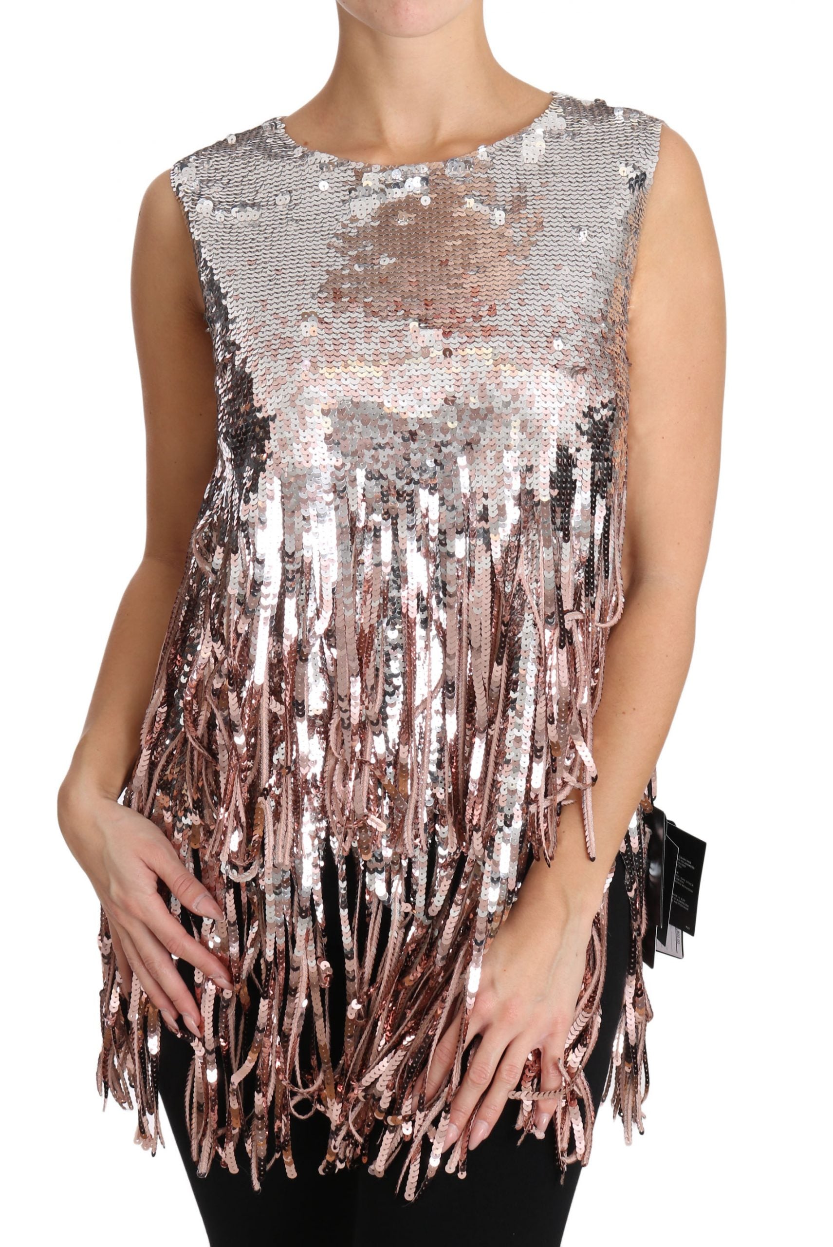 Dolce & Gabbana – Elegantes Top mit Paillettenfransen in Goldrosa