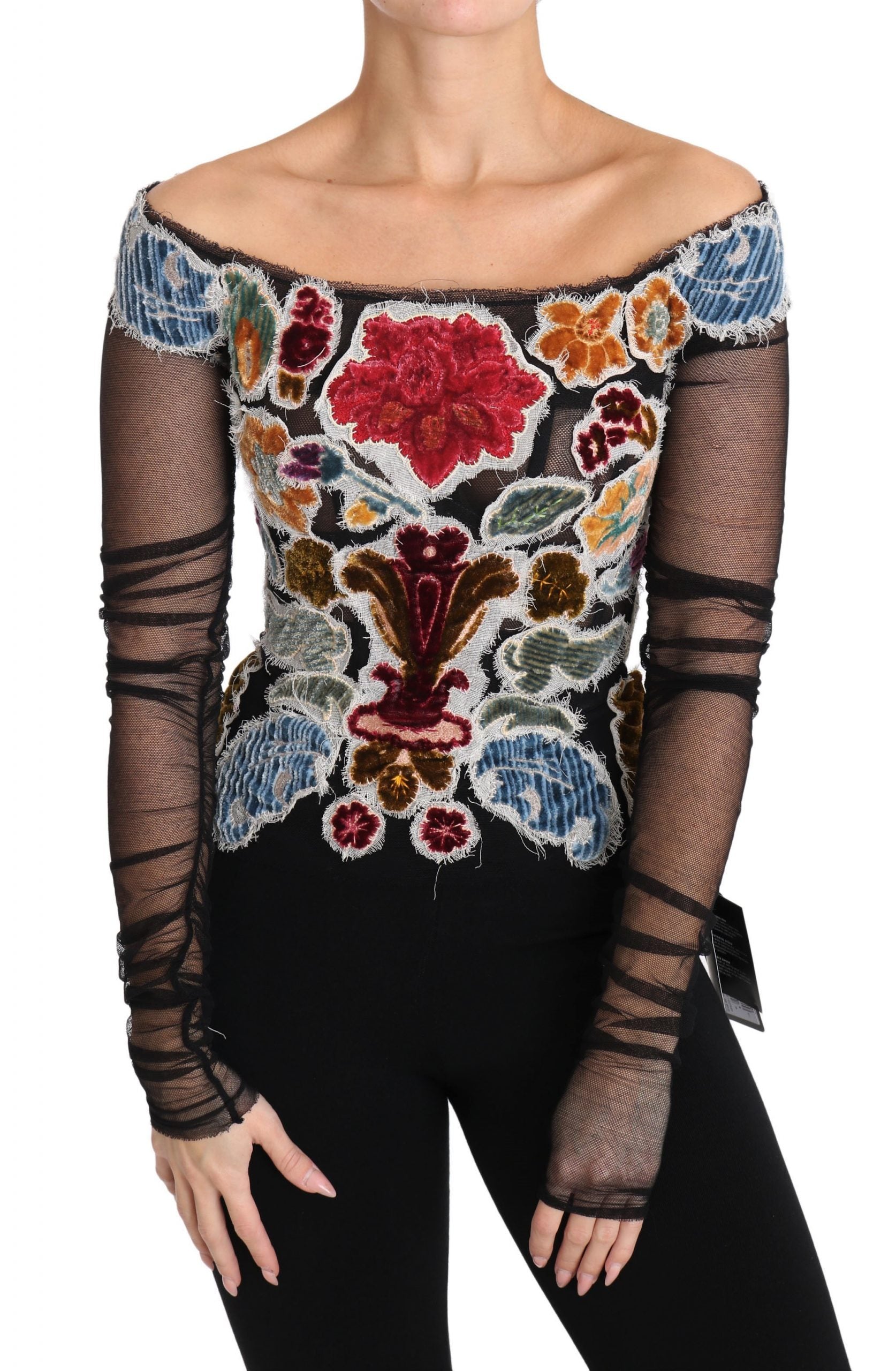 Dolce & Gabbana Bluză elegantă cu mânecă lungă și aplicații florale