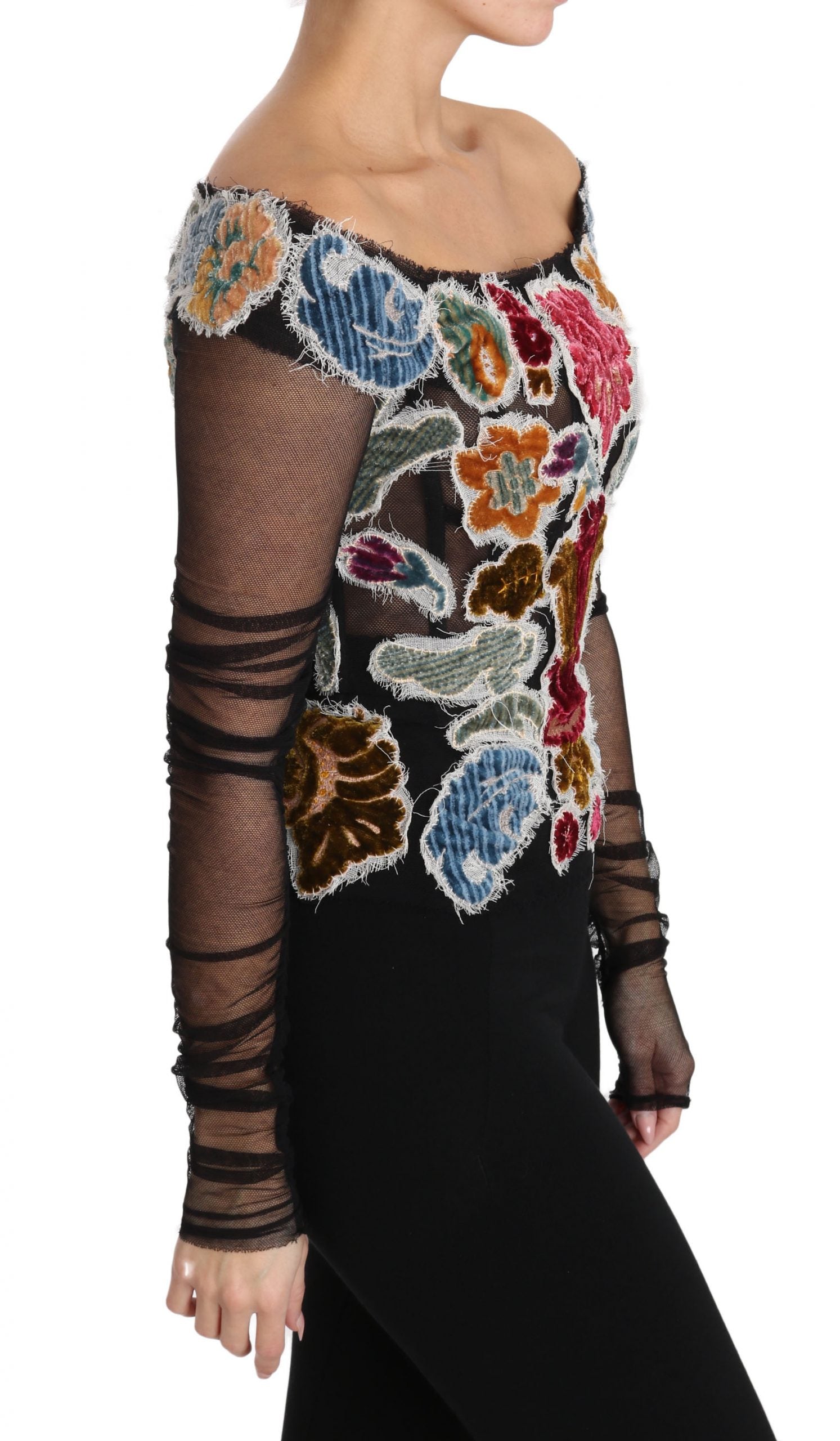 Dolce & Gabbana Bluză elegantă cu mânecă lungă și aplicații florale