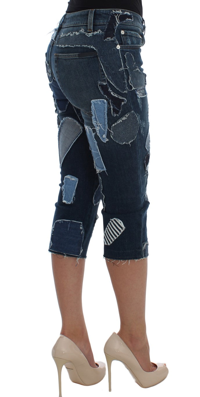 Dolce & Gabbana Schicke blaue Patchwork-Jeansshorts