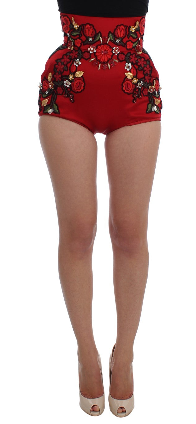 Pantaloni scurți eleganți din mătase cu talie înaltă, brodați, Dolce & Gabbana