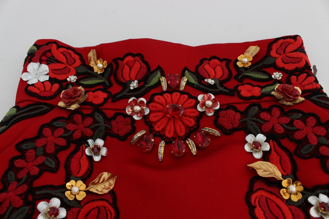 Pantaloni scurți eleganți din mătase cu talie înaltă, brodați, Dolce & Gabbana