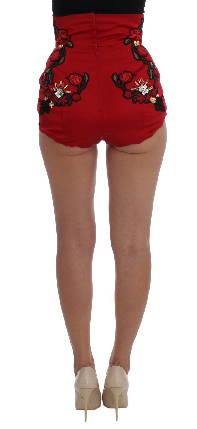 Dolce & Gabbana – Hinreißende Shorts aus roter Seide mit Stickerei