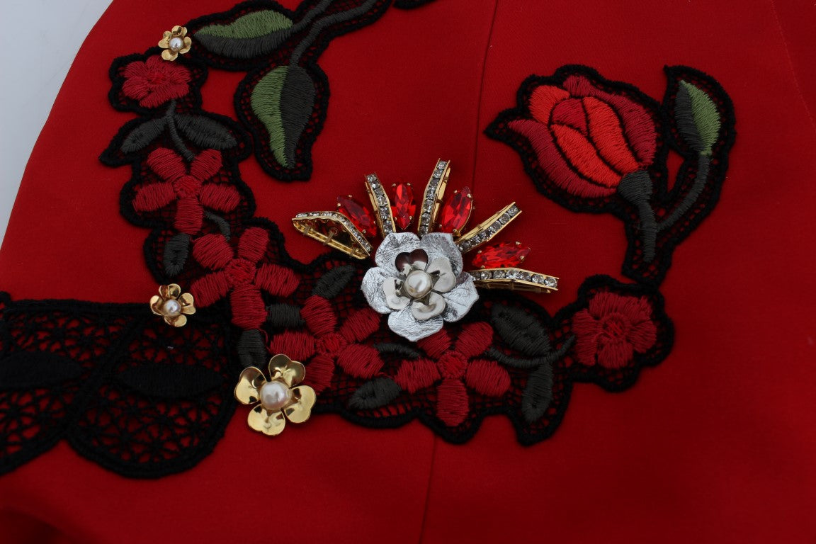 Dolce & Gabbana – Hinreißende Shorts aus roter Seide mit Stickerei