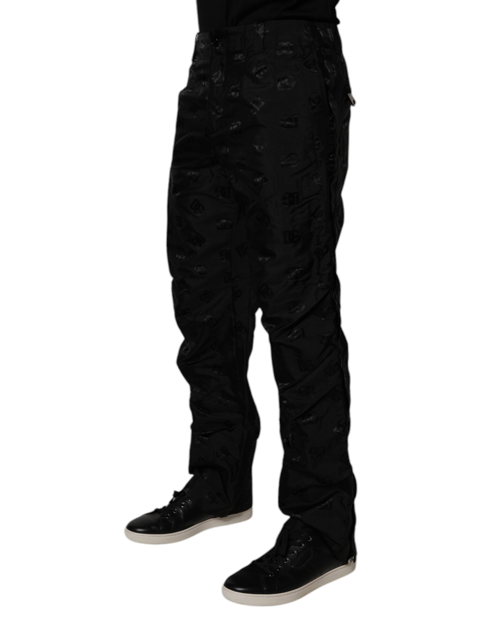 Pantaloni drepți Dolce & Gabbana cu logo și monogramă neagră