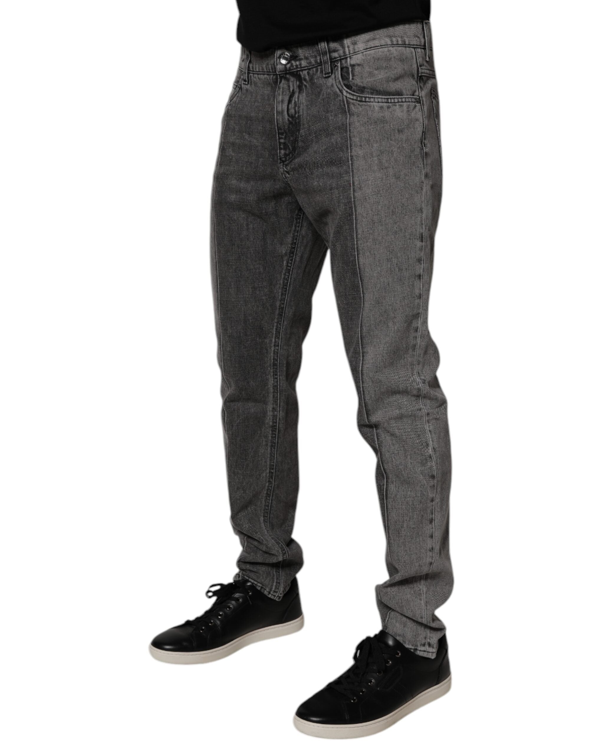 Dolce & Gabbana – Zweifarbige Jeans aus grauem Baumwolldenim